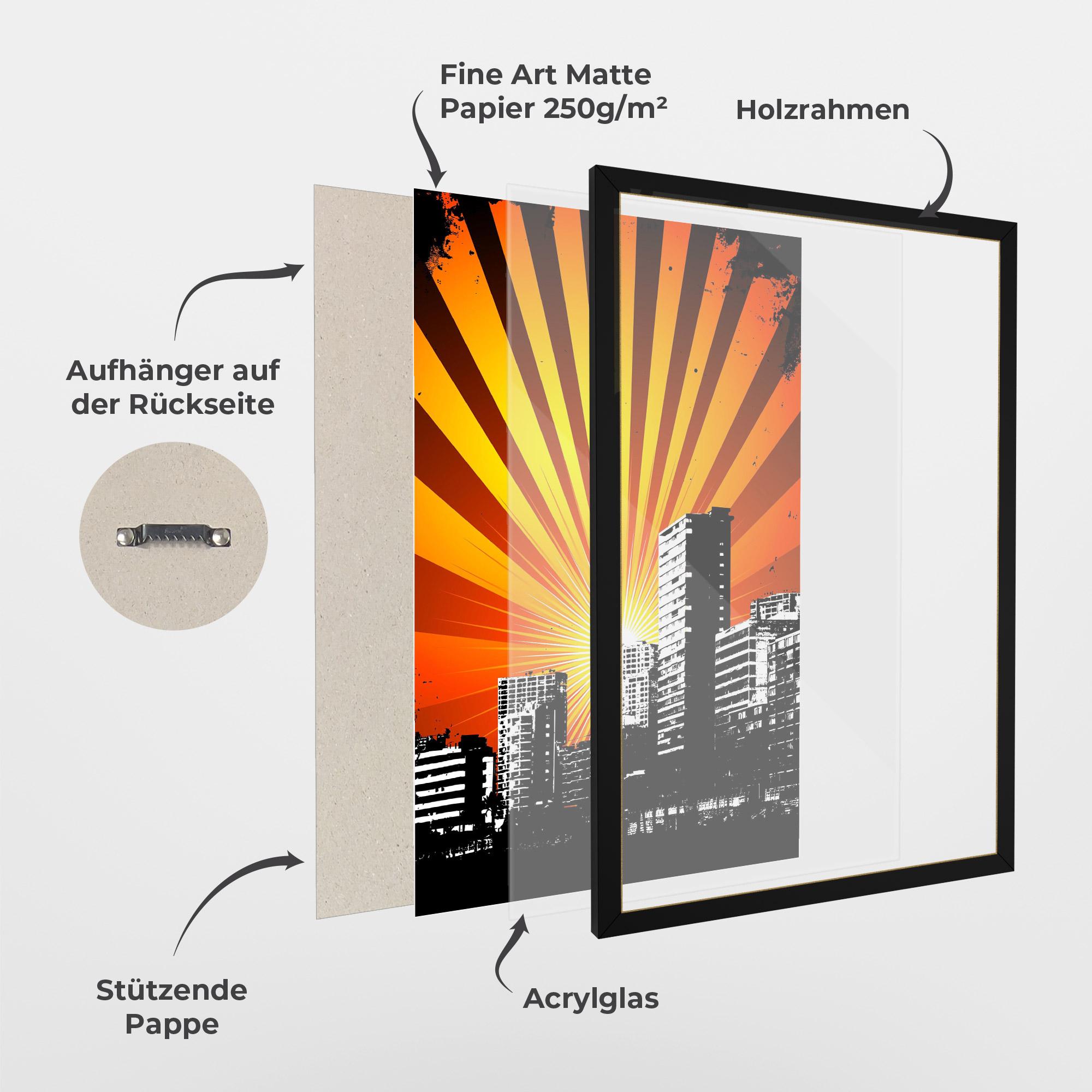 Gerahmte Poster Sunset Building mockup 1