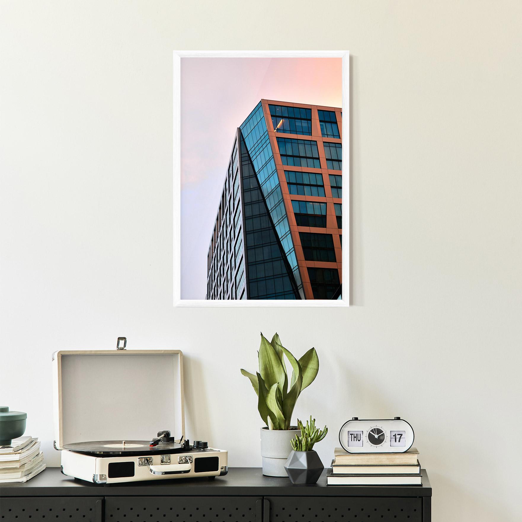Gerahmte Poster Blue Glass Building mockup 2