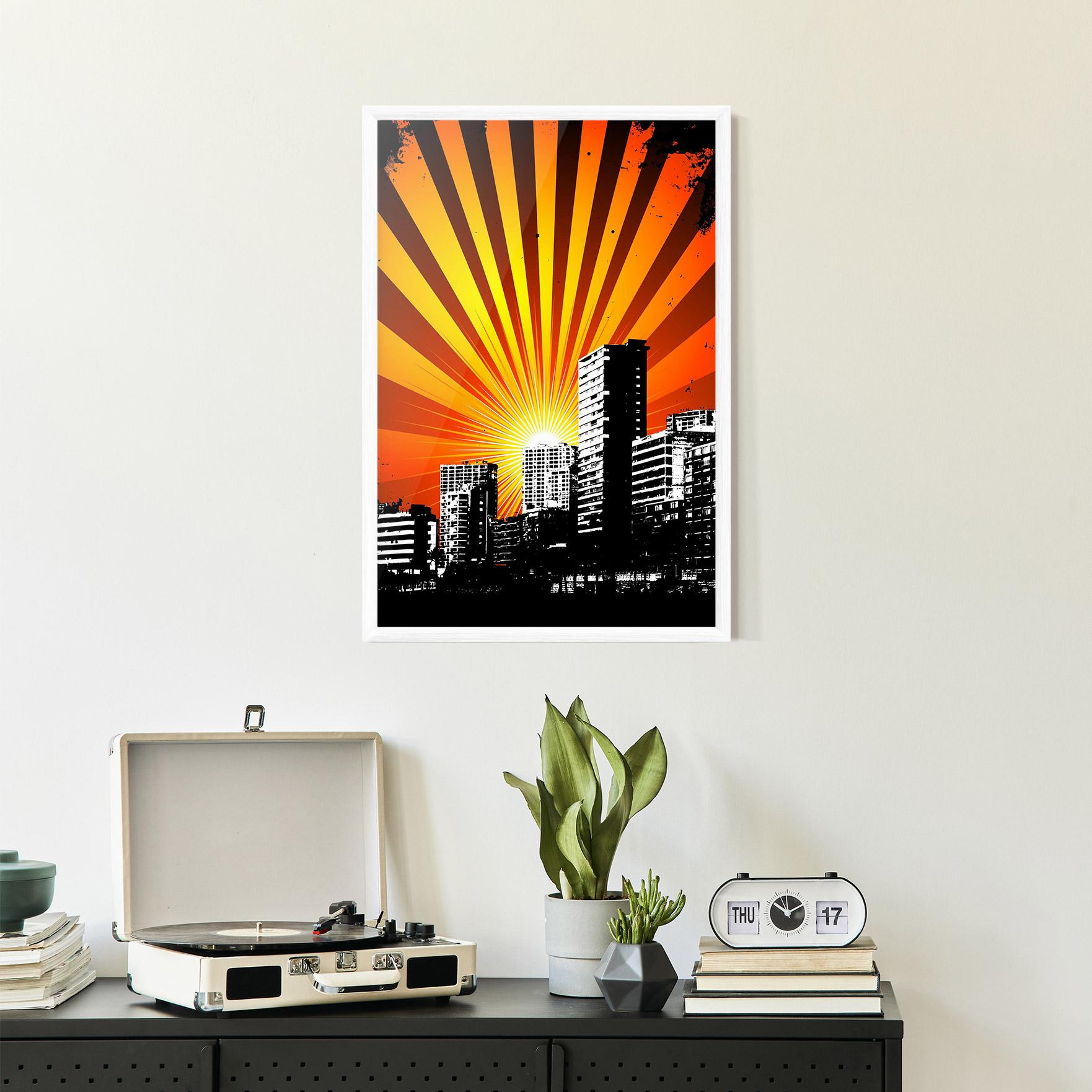 Gerahmte Poster Sunset Building mockup 2