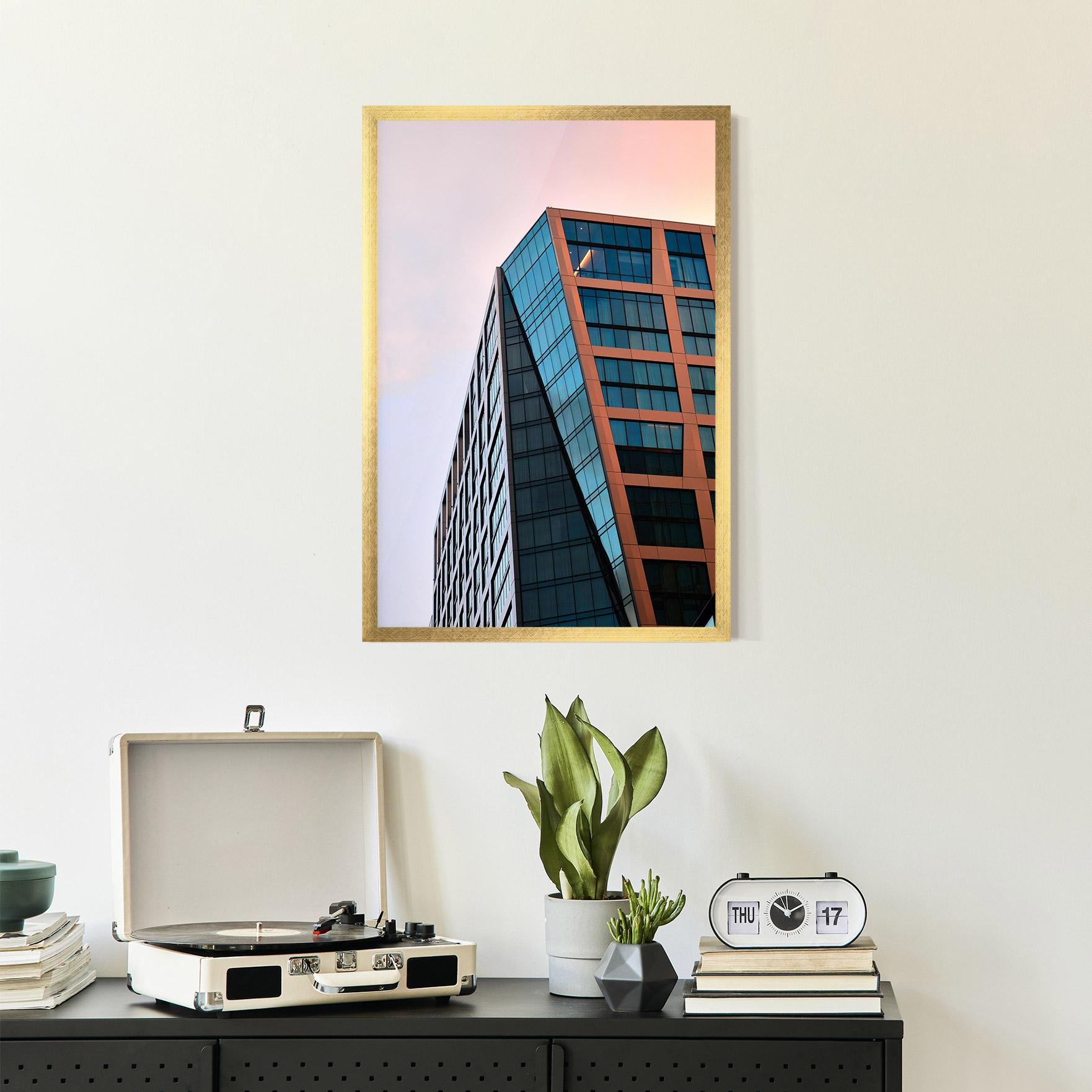 Gerahmte Poster Blue Glass Building mockup 2