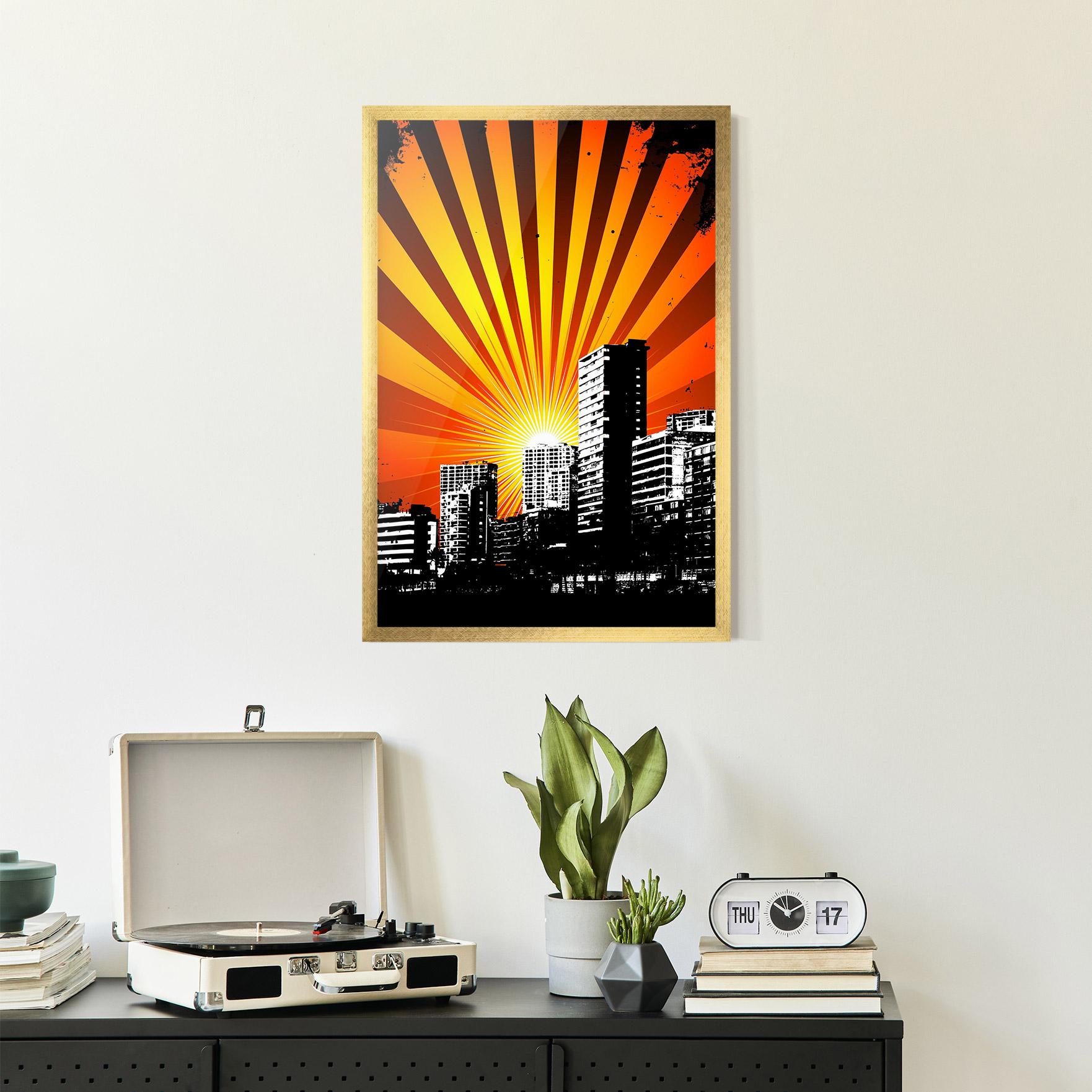 Gerahmte Poster Sunset Building mockup 2