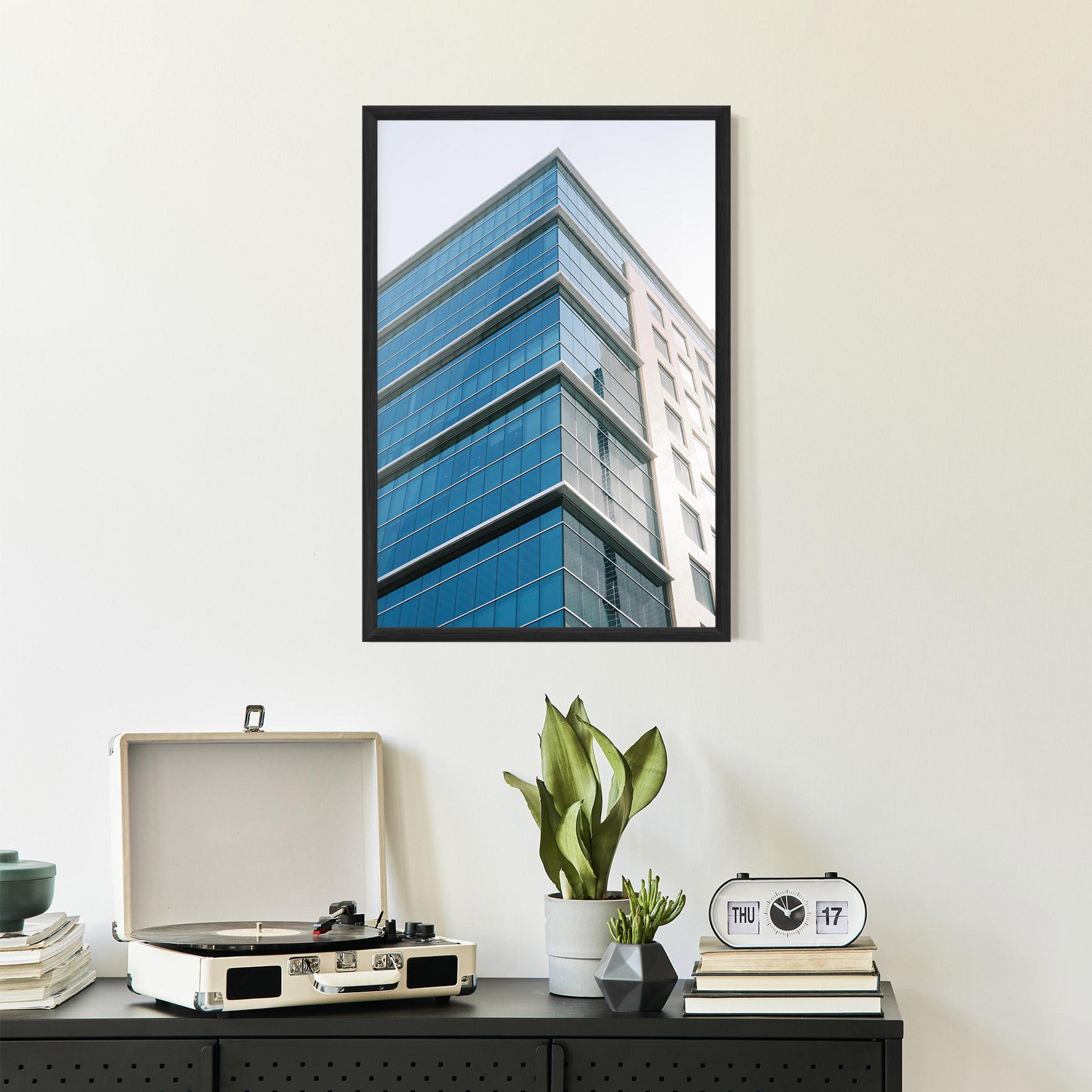 Gerahmte Poster Blue Glass Tower mockup 2