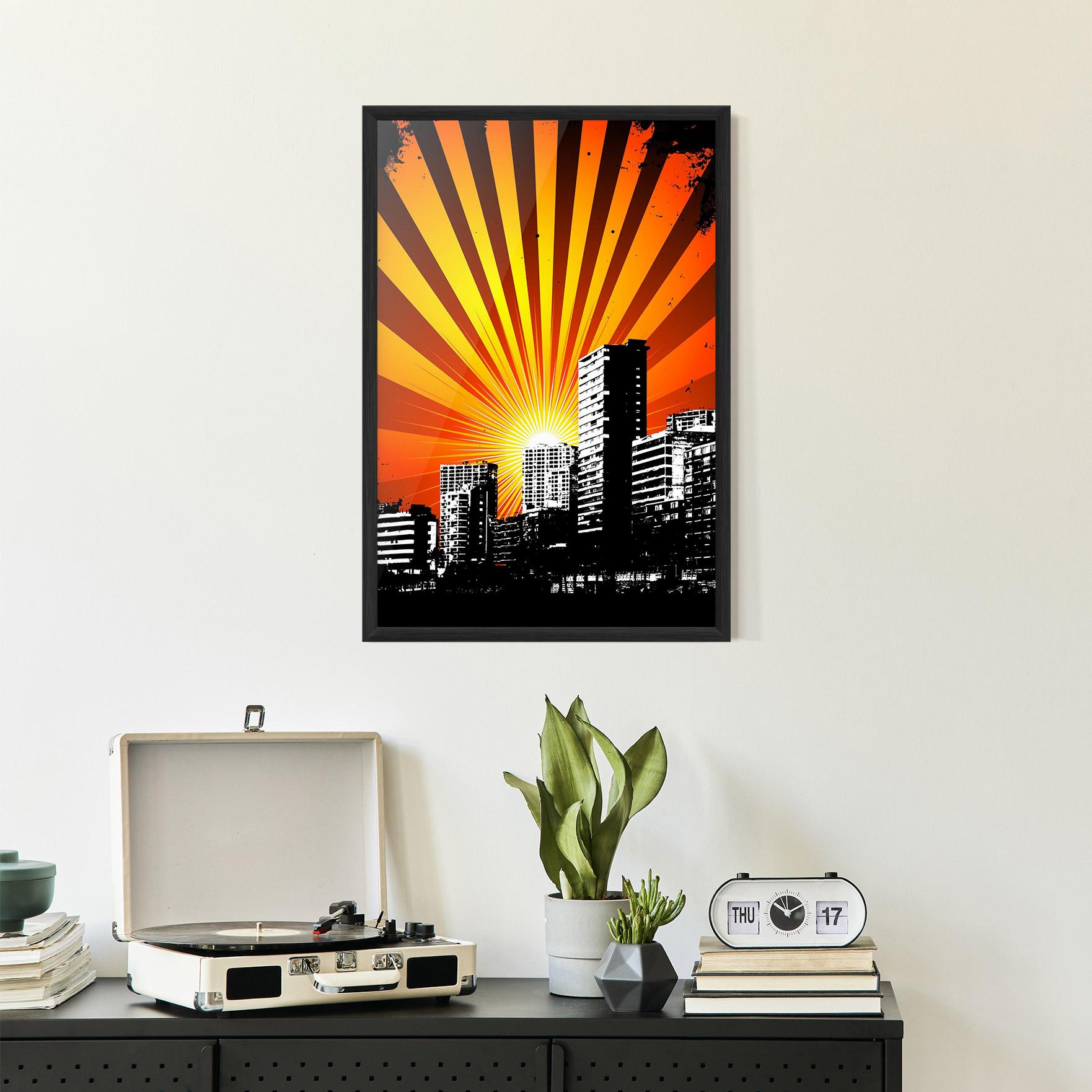 Gerahmte Poster Sunset Building mockup 2