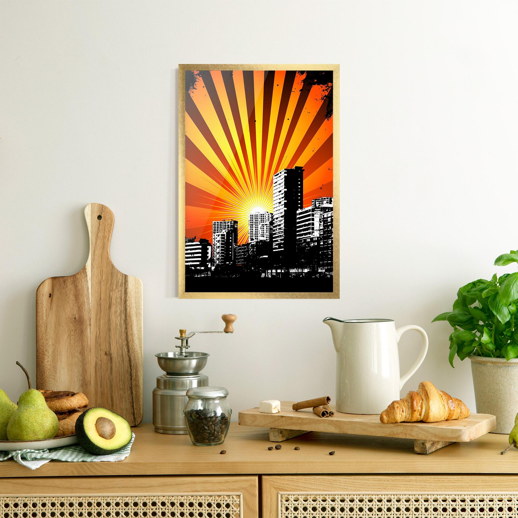 Gerahmte Poster Sunset Building mockup 8