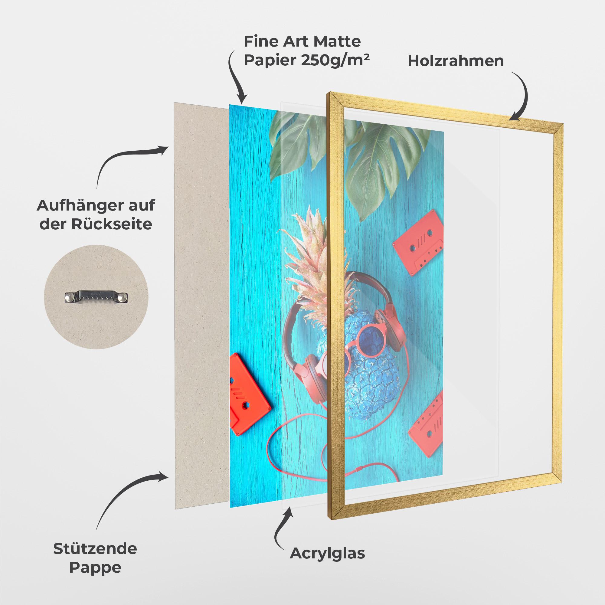 Gerahmte Poster Pineapple On Blue mockup 1