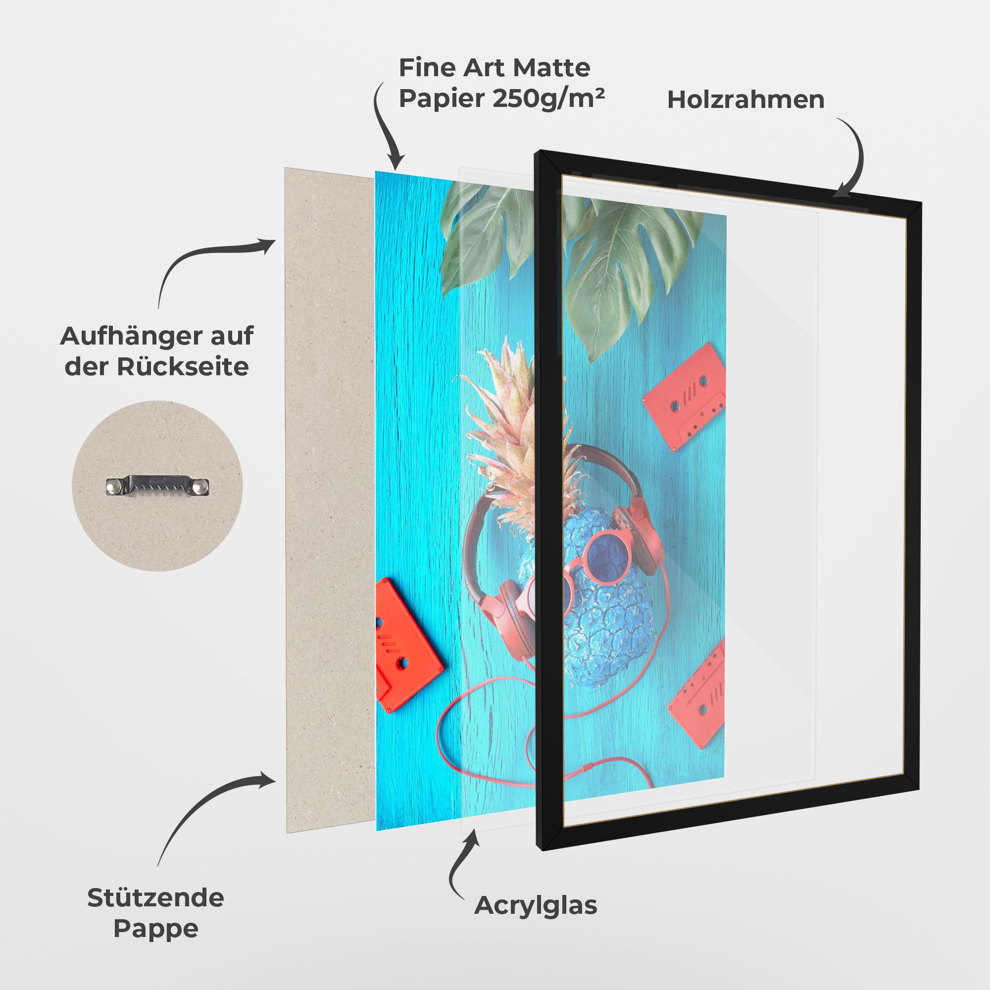 Gerahmte Poster Pineapple On Blue mockup 1