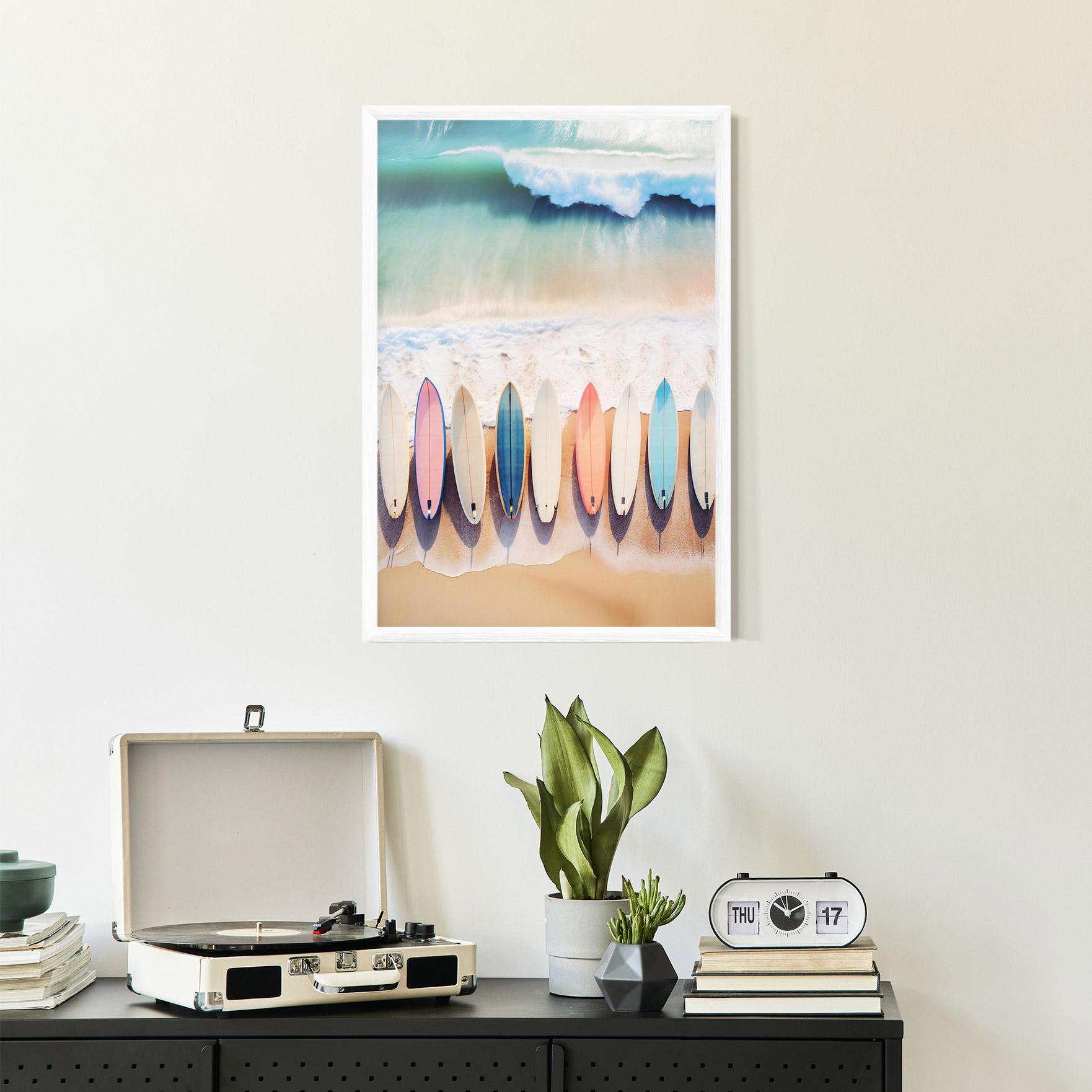 Gerahmte Poster Surfboards Beach mockup 2