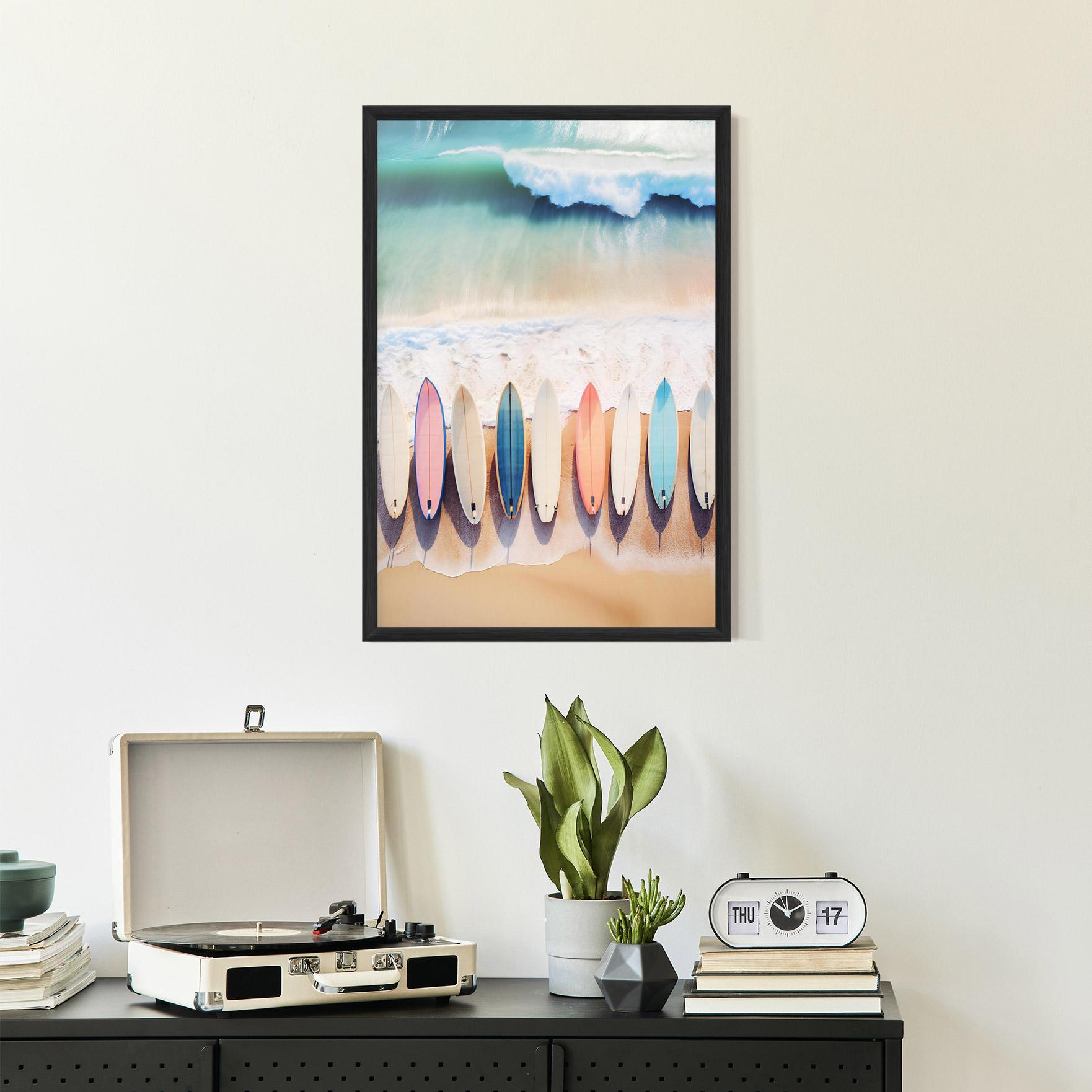 Gerahmte Poster Surfboards Beach mockup 2