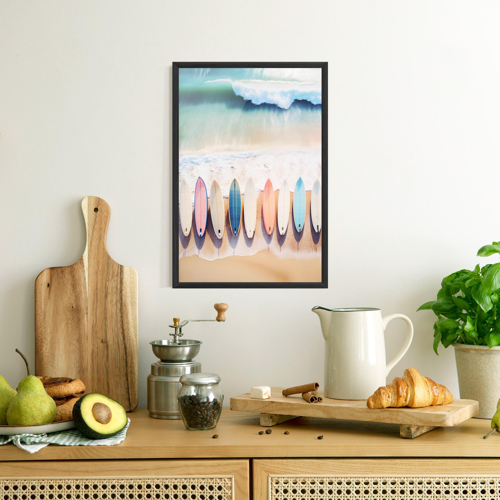 Gerahmte Poster Surfboards Beach mockup 8