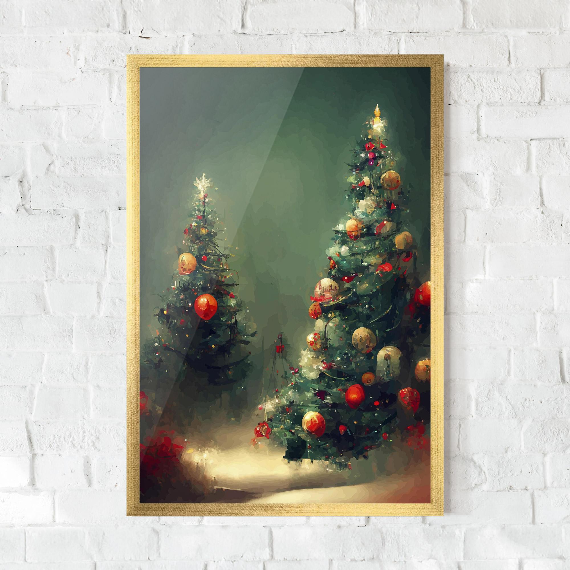 Gerahmte Poster Snow Trees With Lights mockup 0