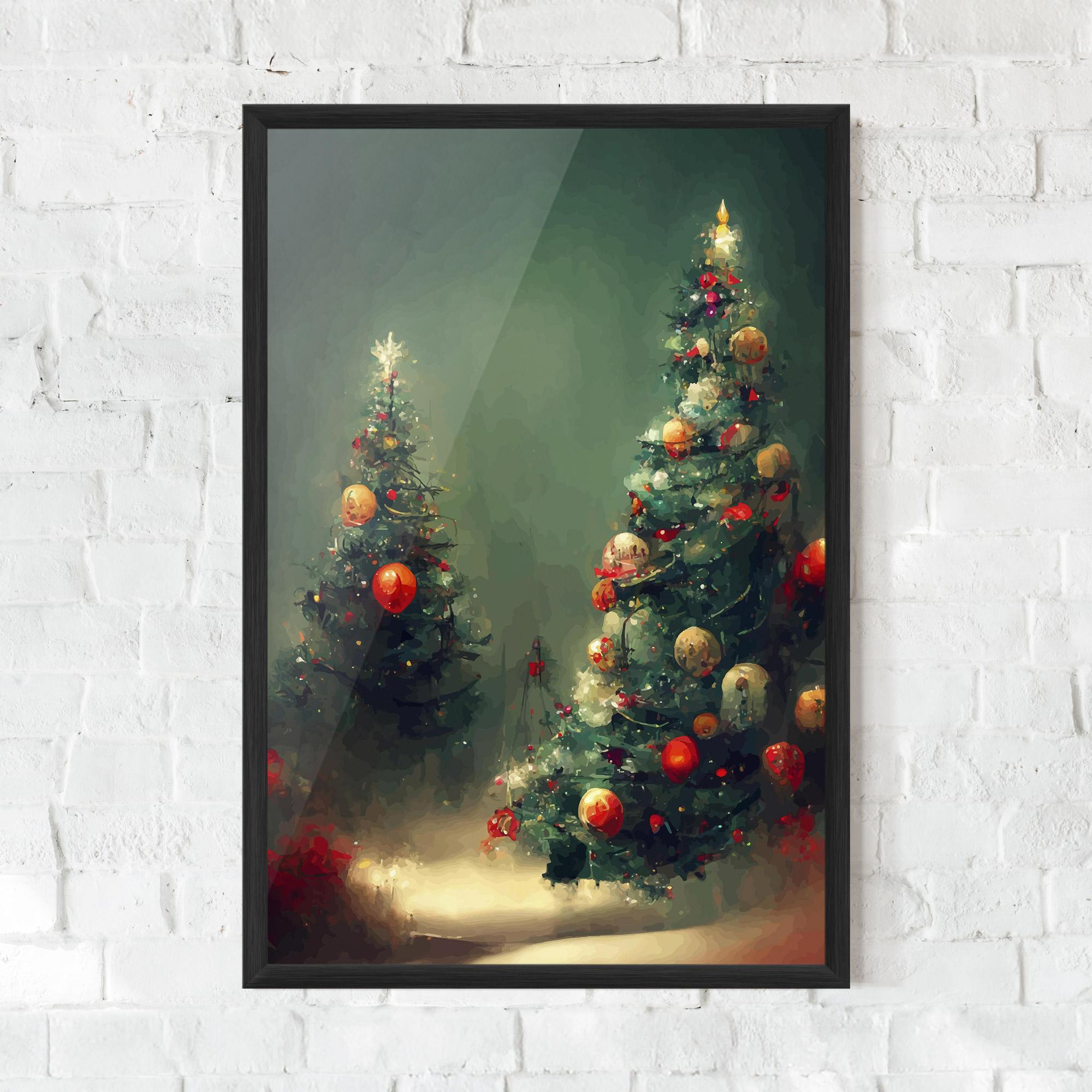Gerahmte Poster Snow Trees With Lights mockup 0