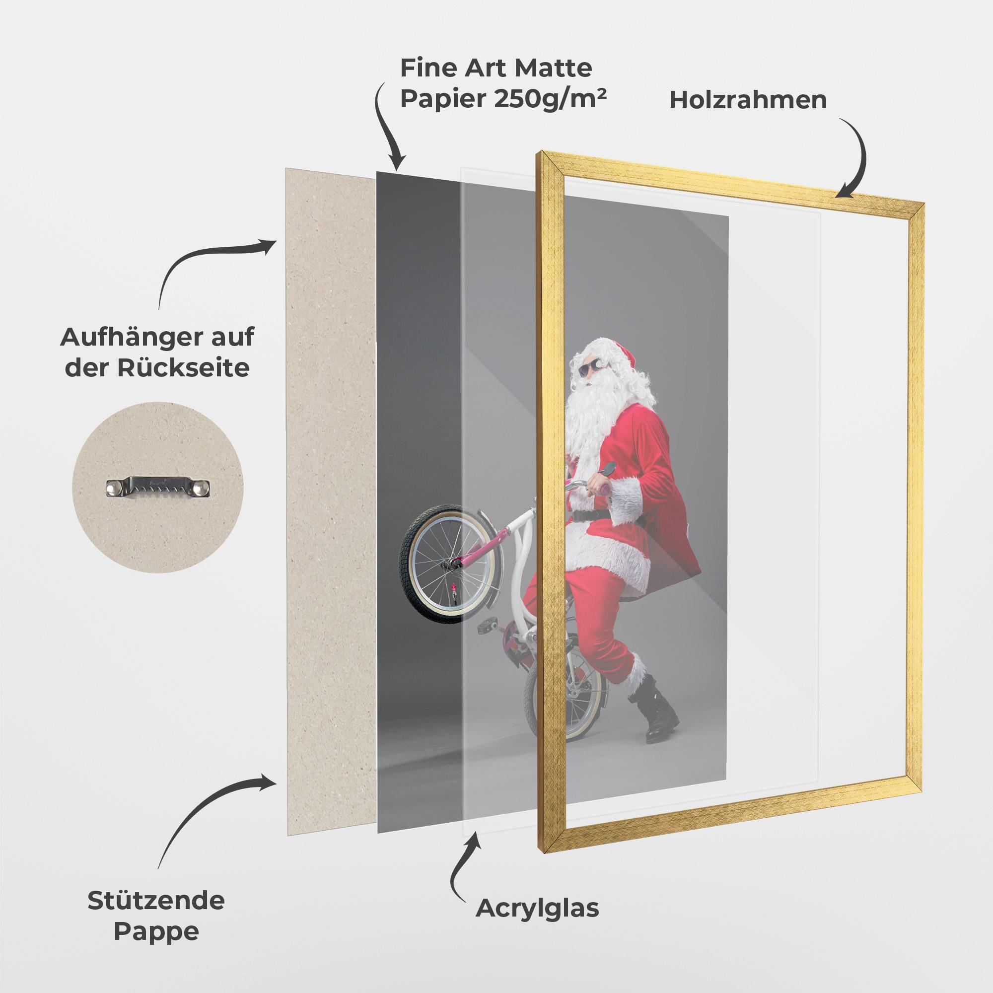Gerahmte Poster Santa Rides Bicycle mockup 1