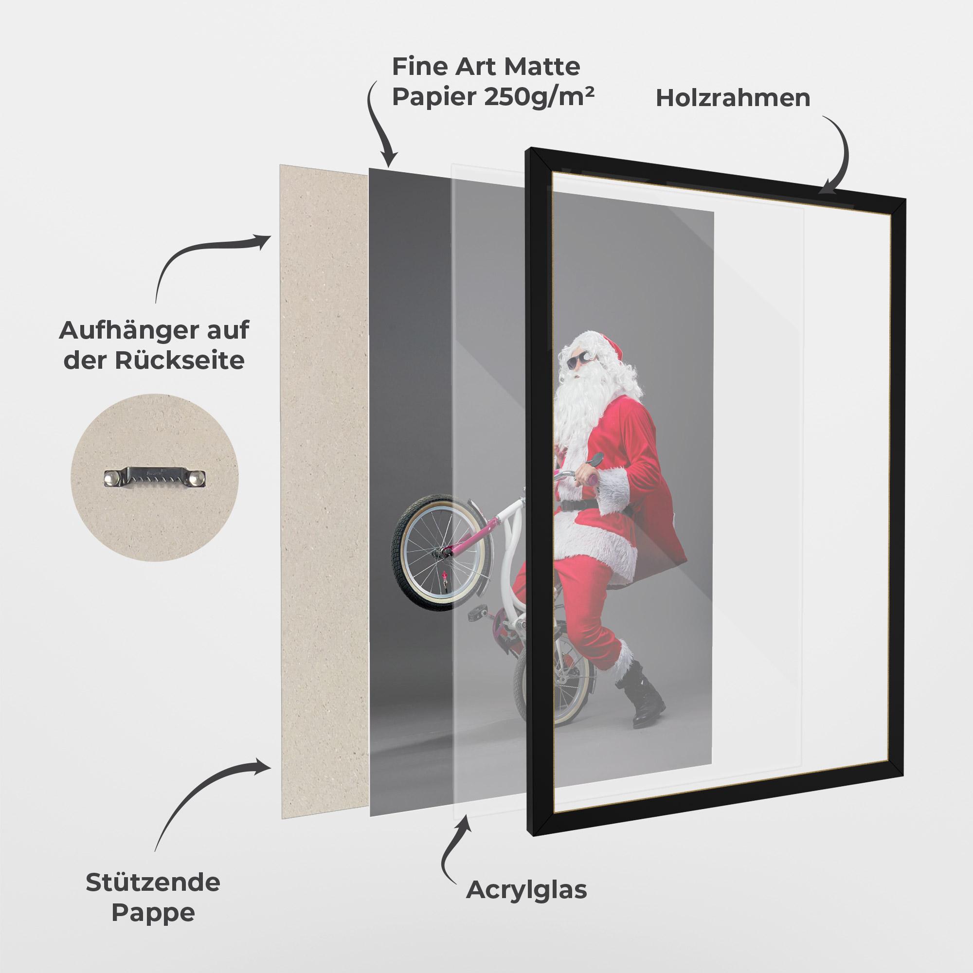 Gerahmte Poster Santa Rides Bicycle mockup 1