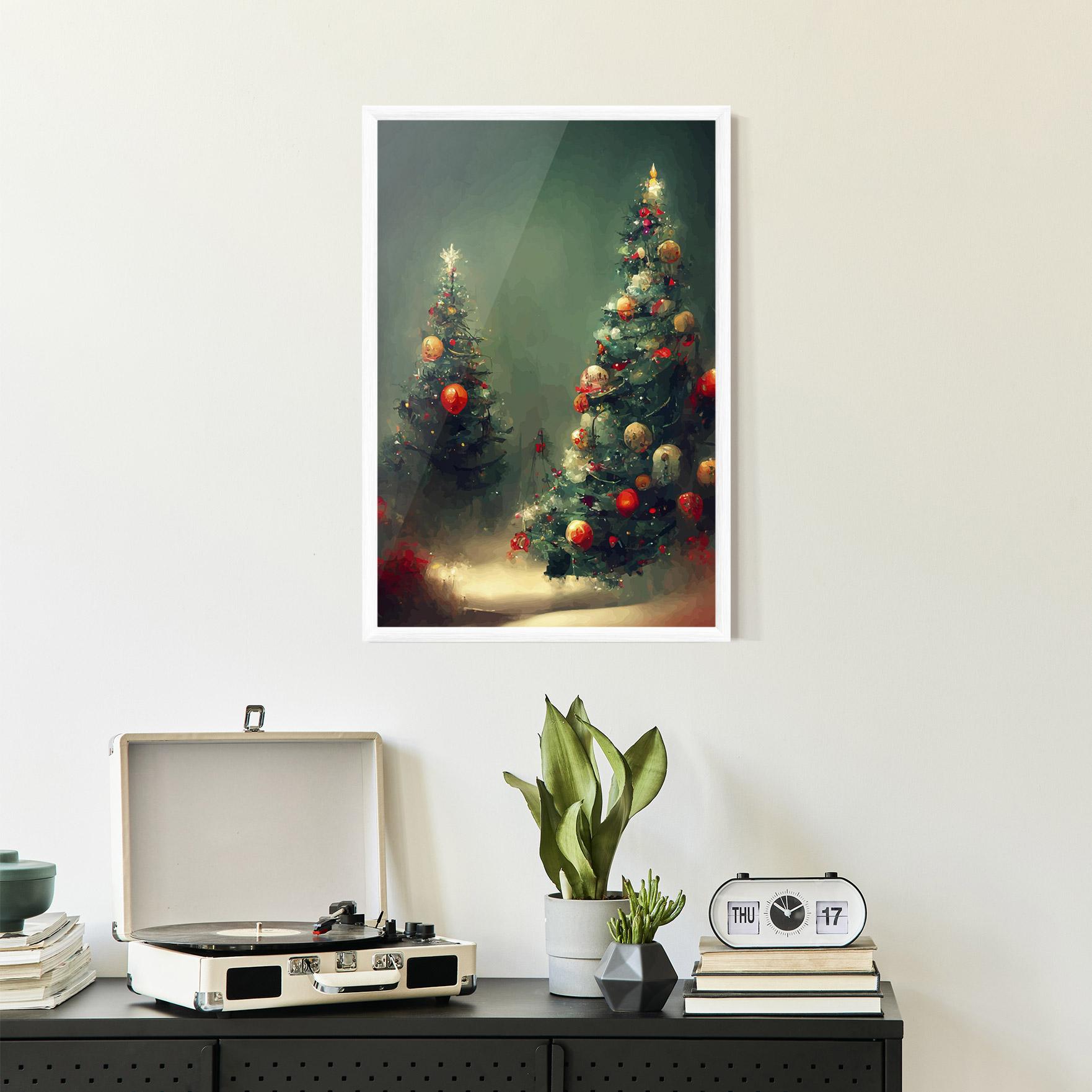 Gerahmte Poster Snow Trees With Lights mockup 2