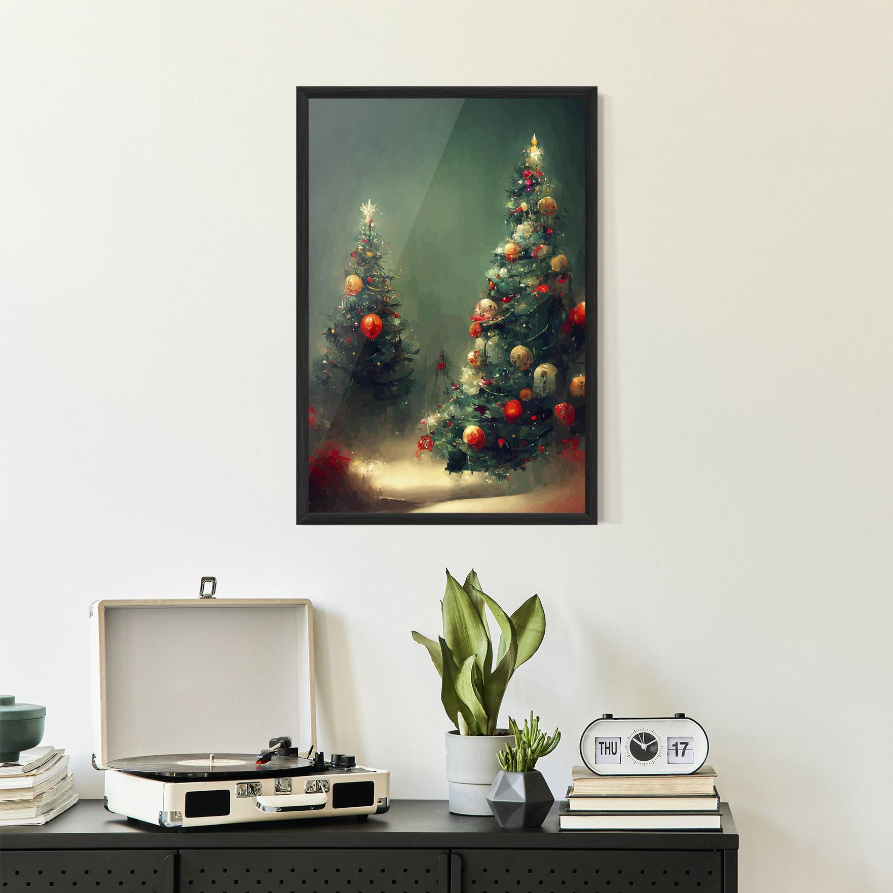 Gerahmte Poster Snow Trees With Lights mockup 2