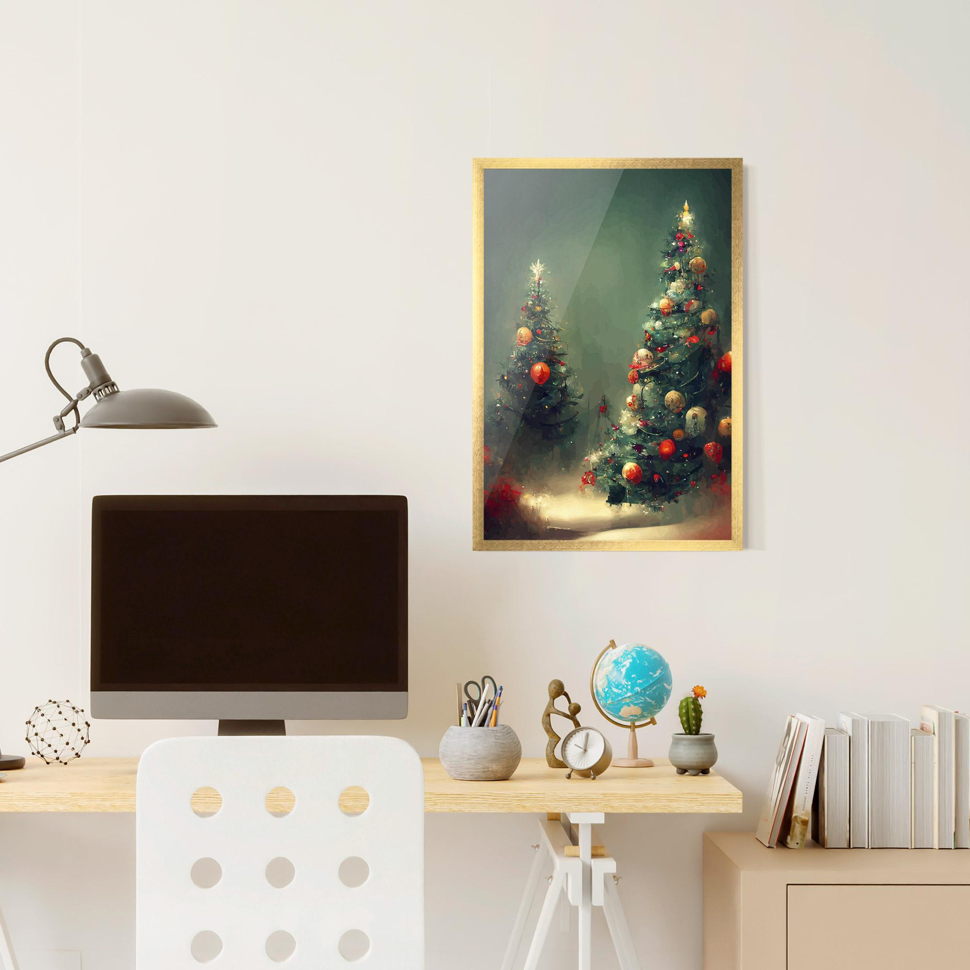Gerahmte Poster Snow Trees With Lights mockup 6