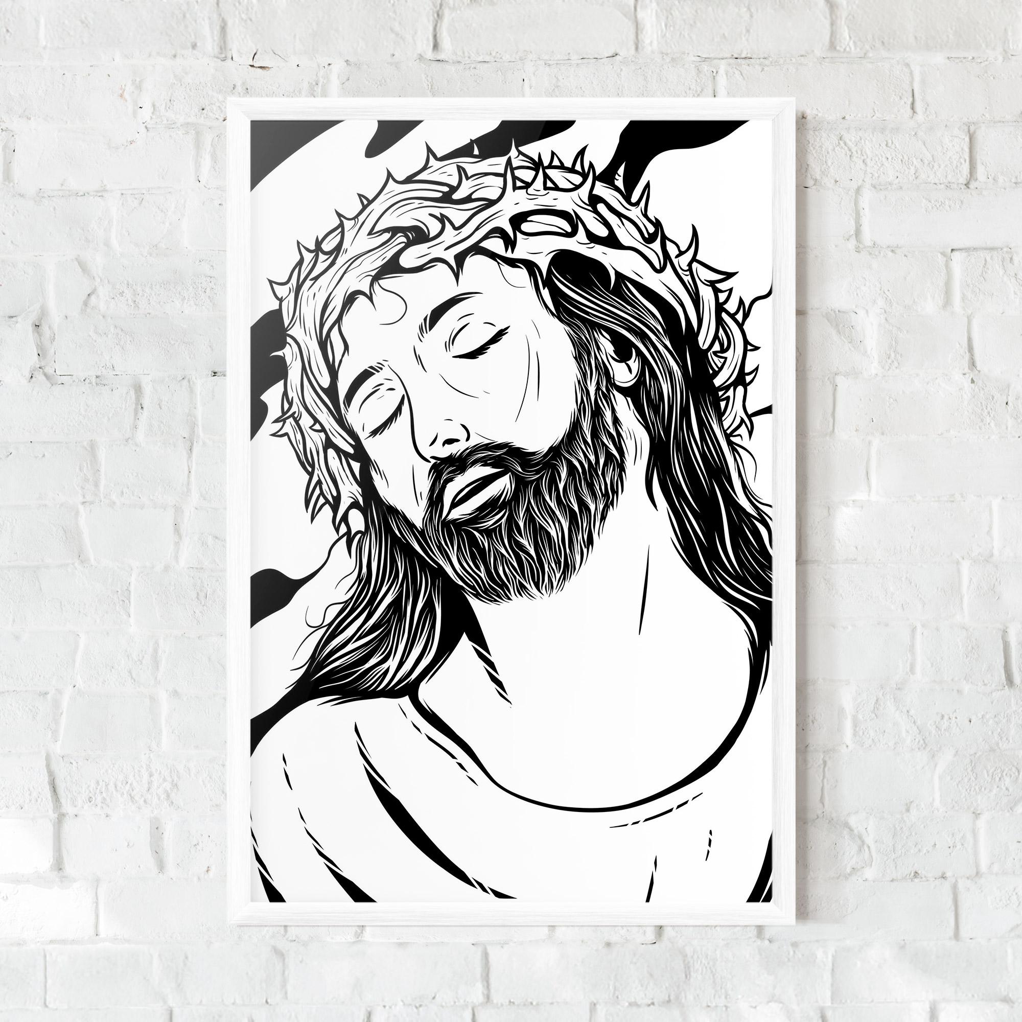 Gerahmte Poster Black White Jesus mockup 0