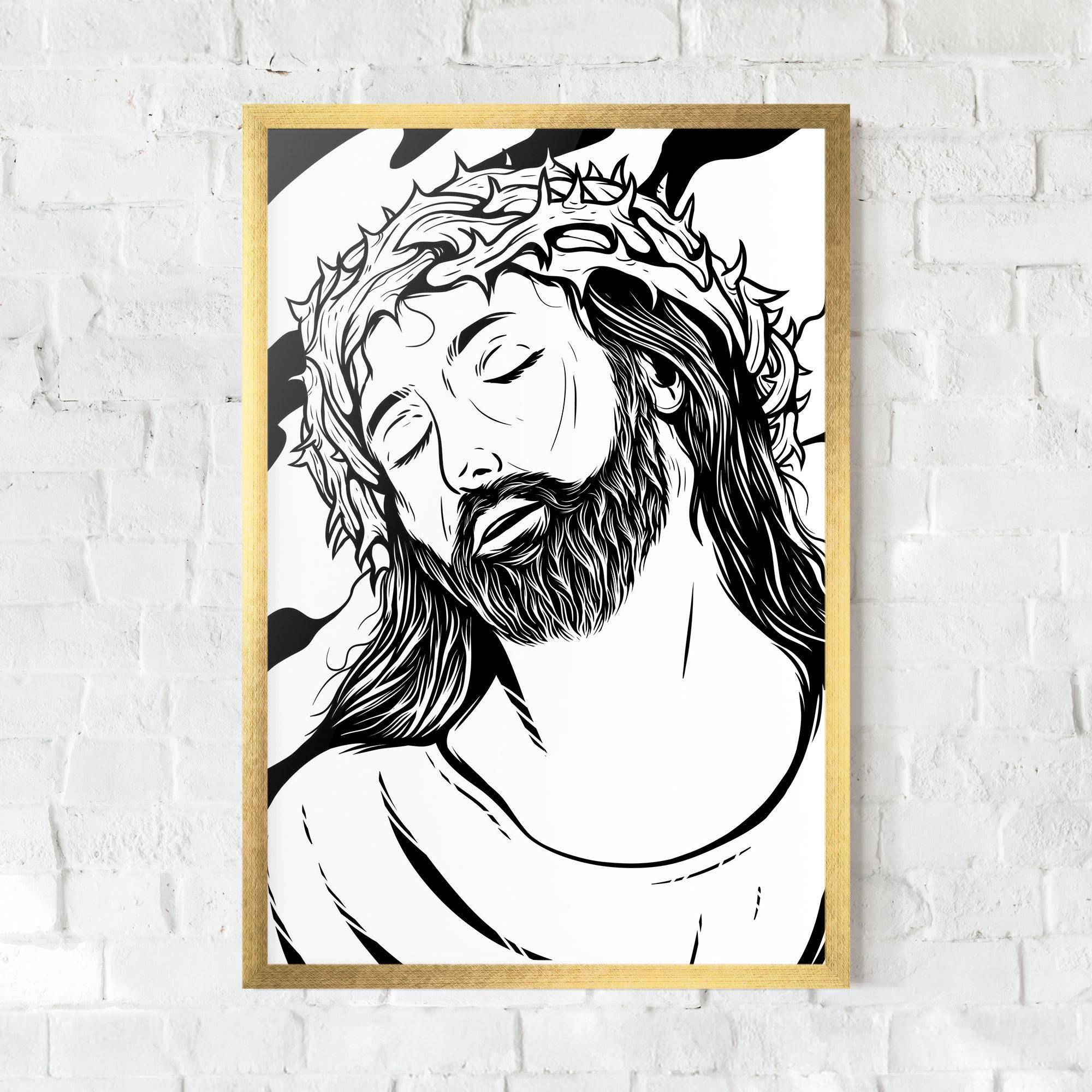 Gerahmte Poster Black White Jesus mockup 0