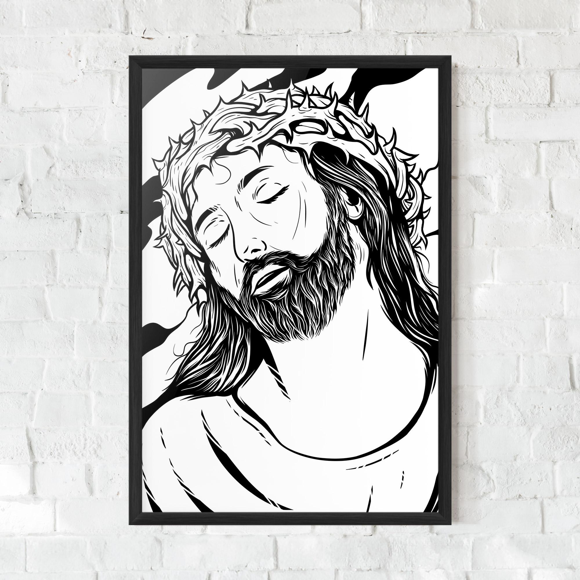 Gerahmte Poster Black White Jesus mockup 0
