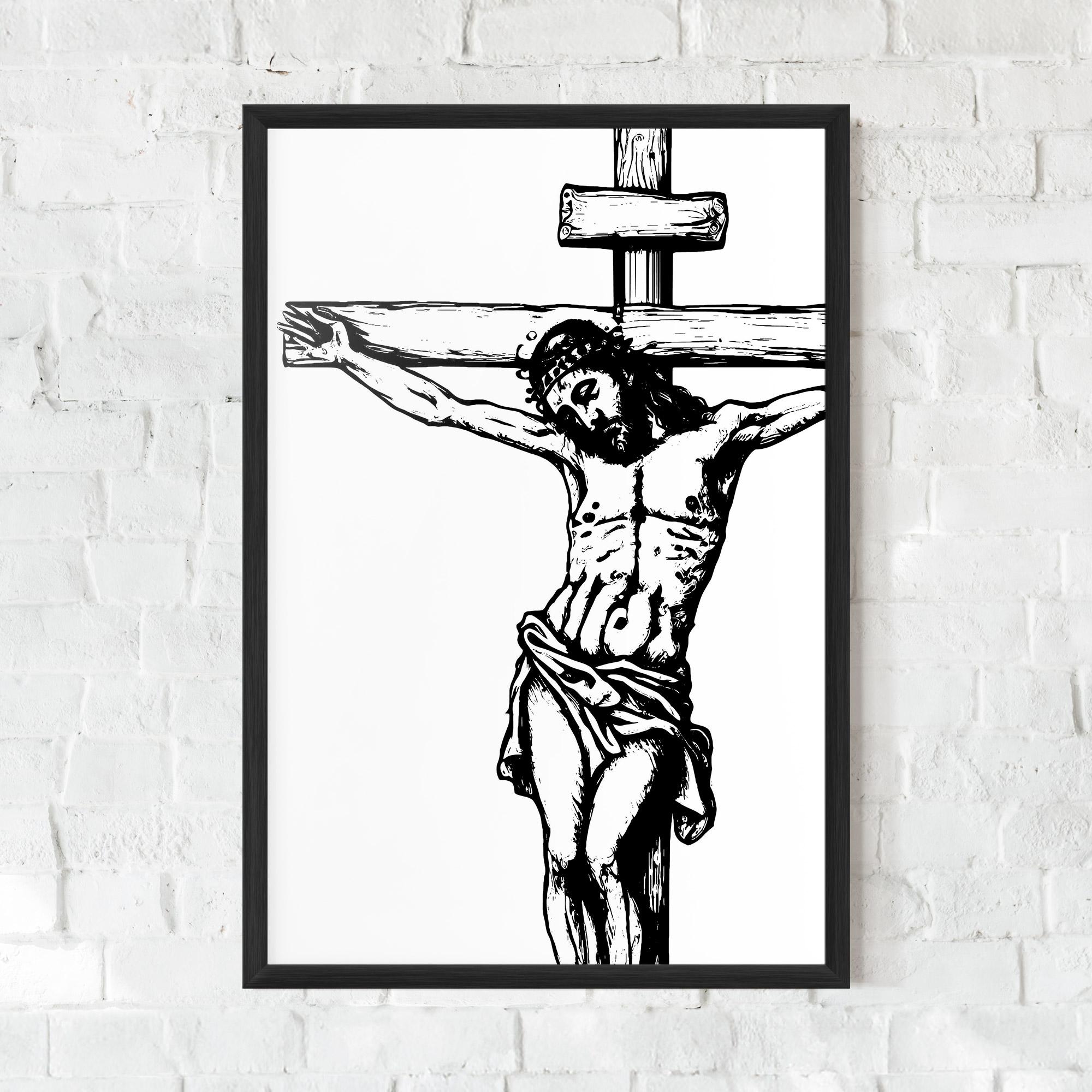 Gerahmte Poster Jesus Black Line mockup 0
