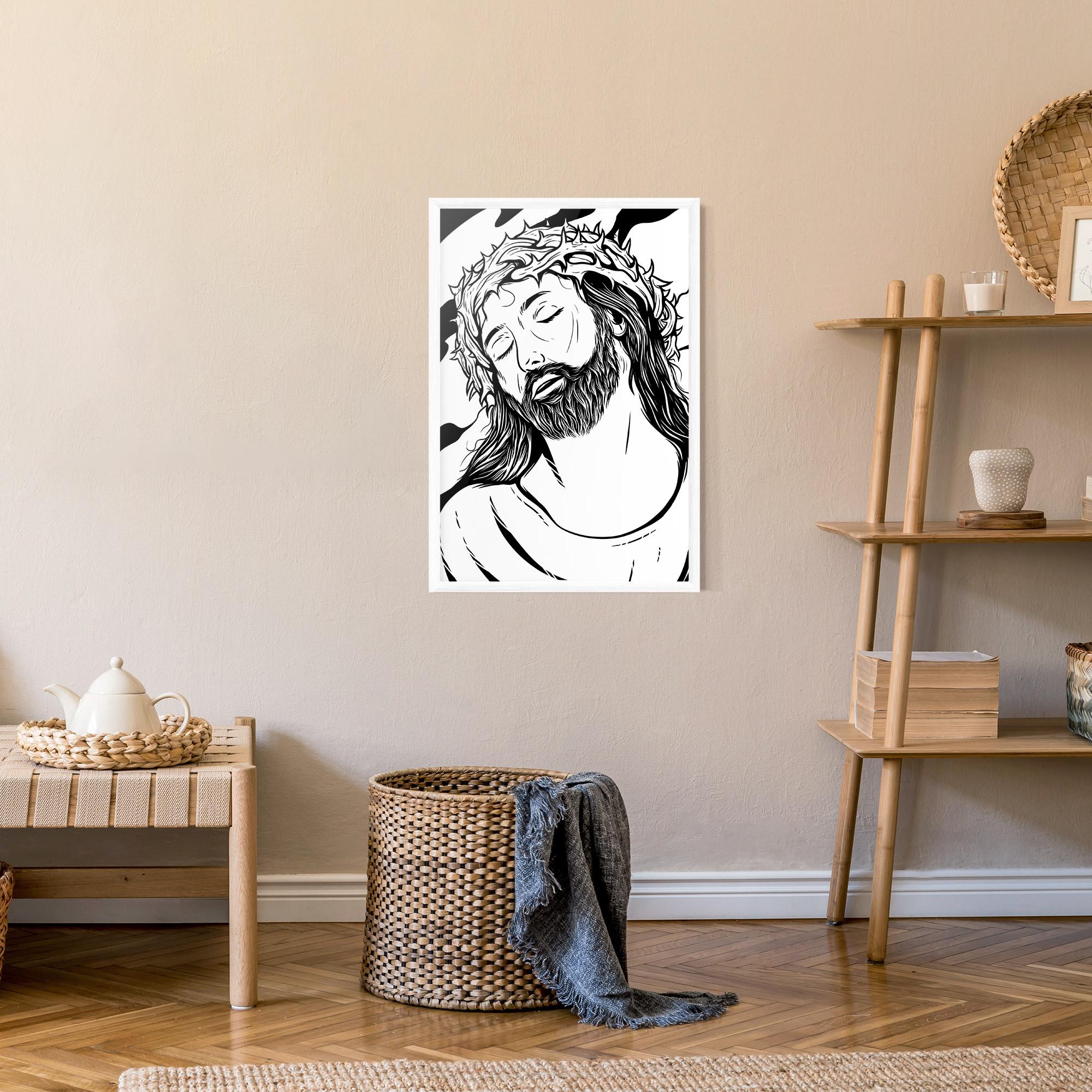Gerahmte Poster Black White Jesus mockup 9