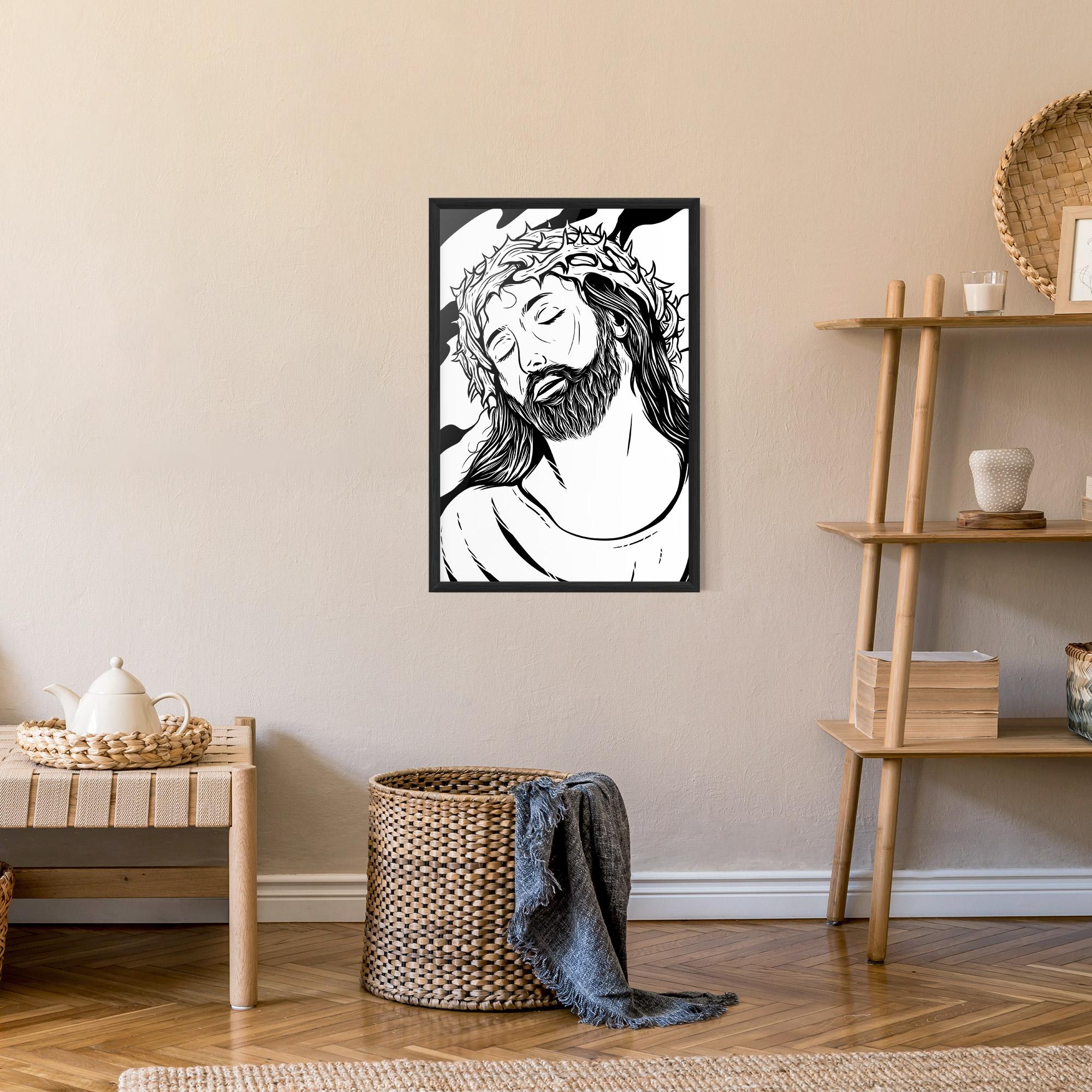 Gerahmte Poster Black White Jesus mockup 9