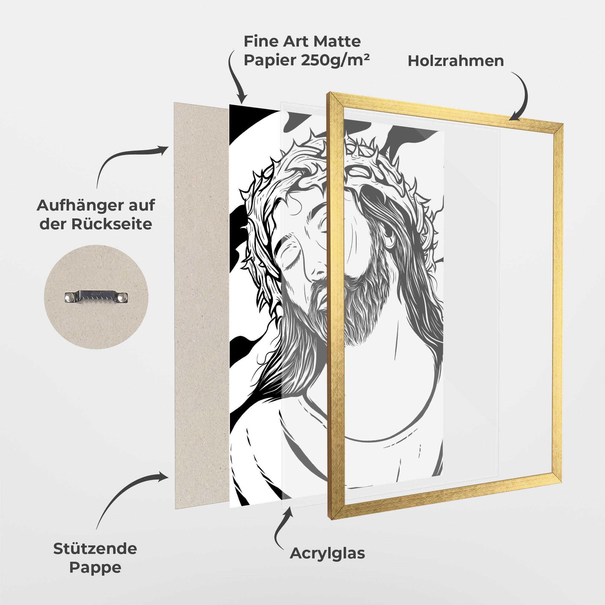 Gerahmte Poster Black White Jesus mockup 1