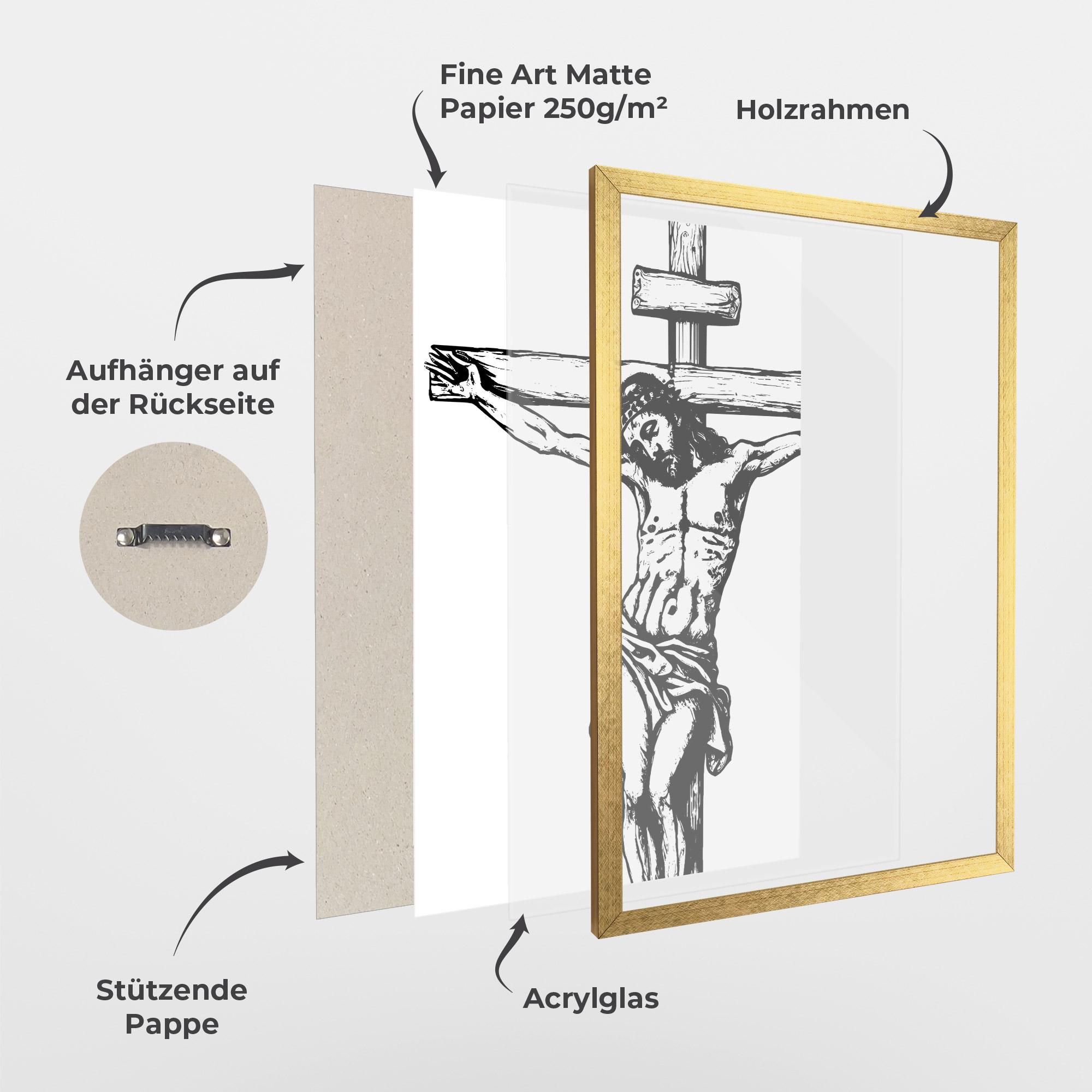 Gerahmte Poster Jesus Black Line mockup 1