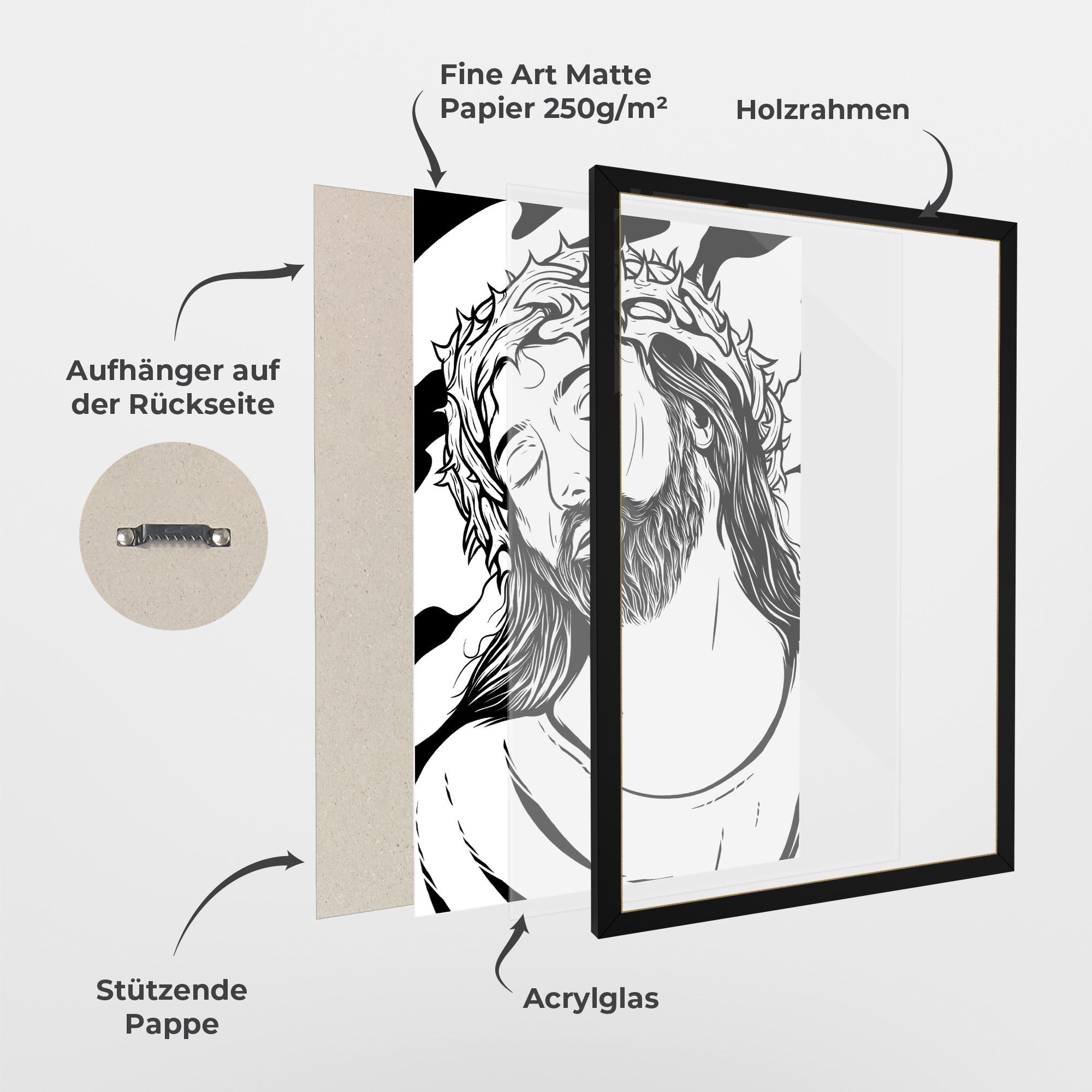 Gerahmte Poster Black White Jesus mockup 1