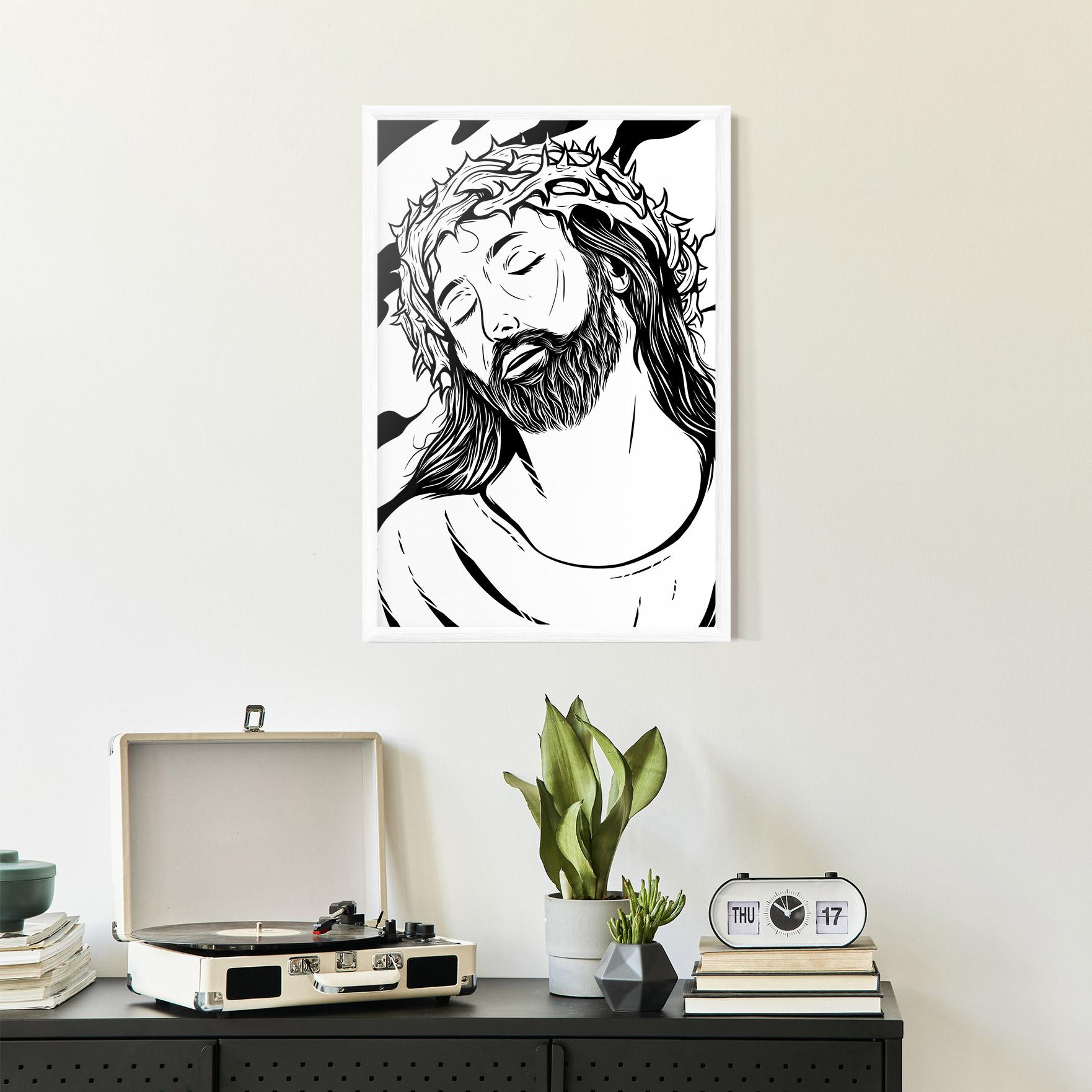 Gerahmte Poster Black White Jesus mockup 2