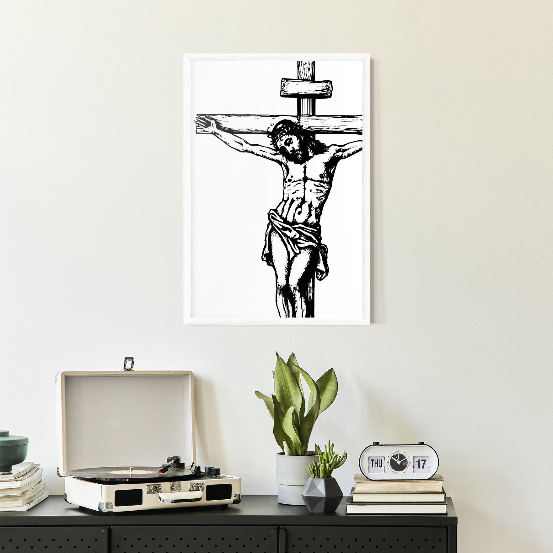 Gerahmte Poster Jesus Black Line mockup 2
