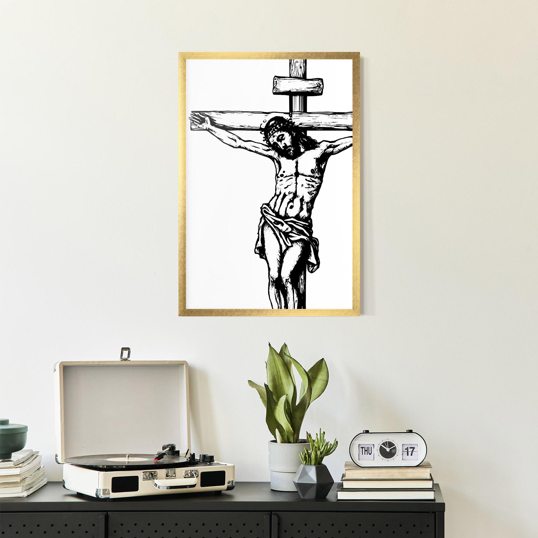 Gerahmte Poster Jesus Black Line mockup 2