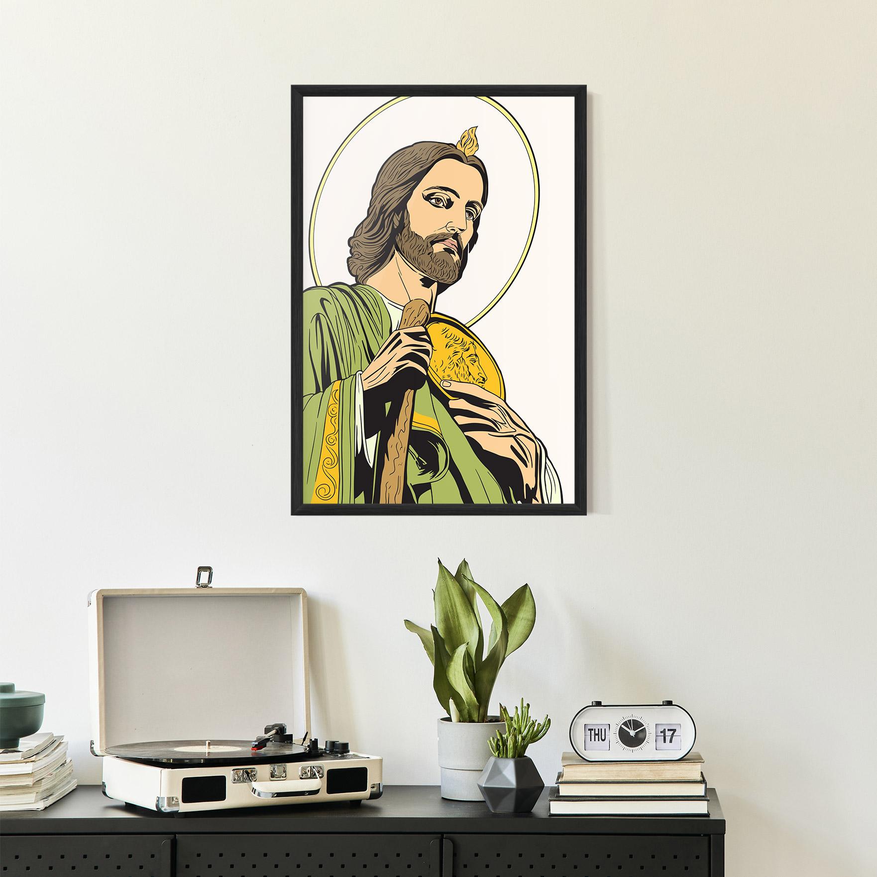 Gerahmte Poster Green Jesus mockup 2