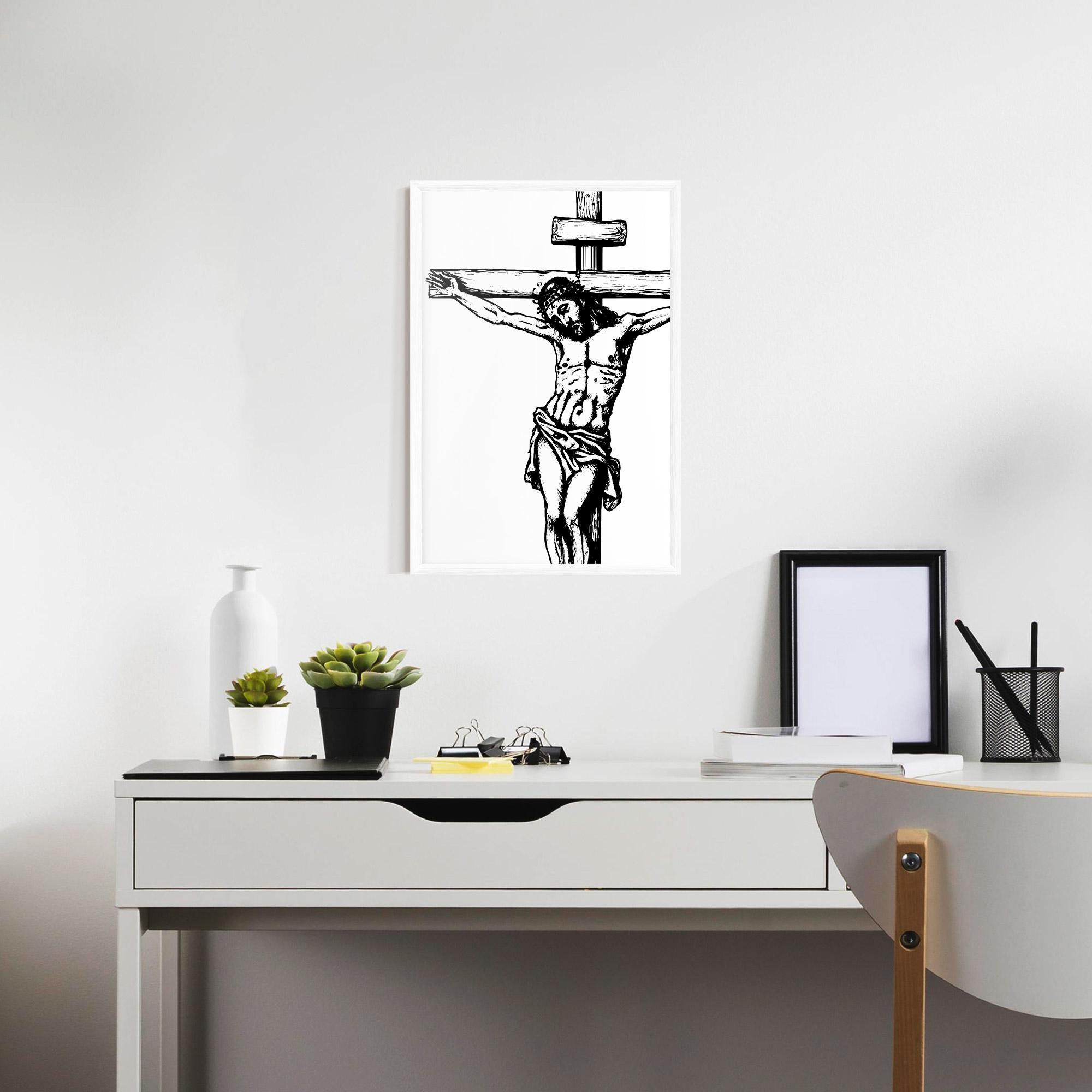Gerahmte Poster Jesus Black Line mockup 7