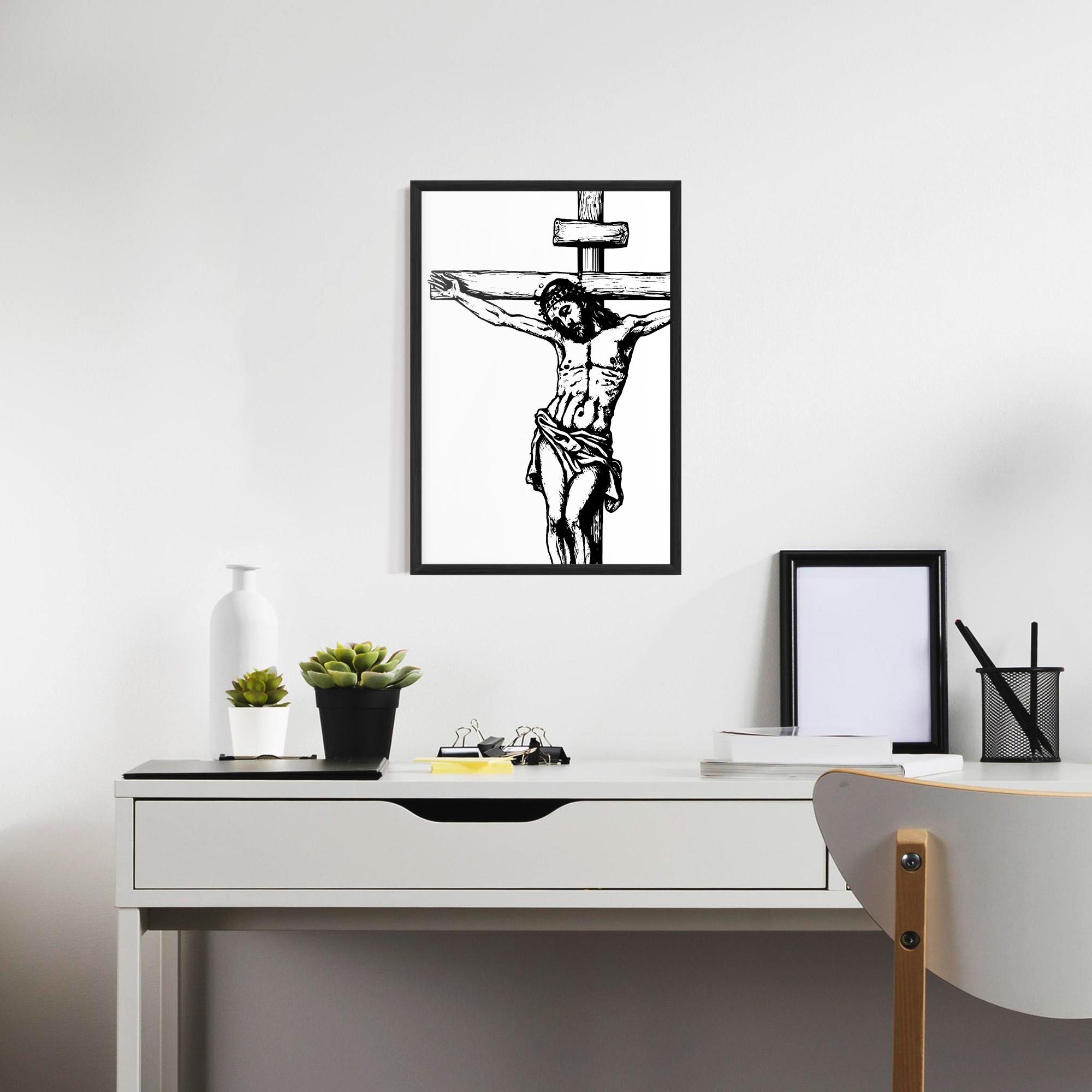Gerahmte Poster Jesus Black Line mockup 7