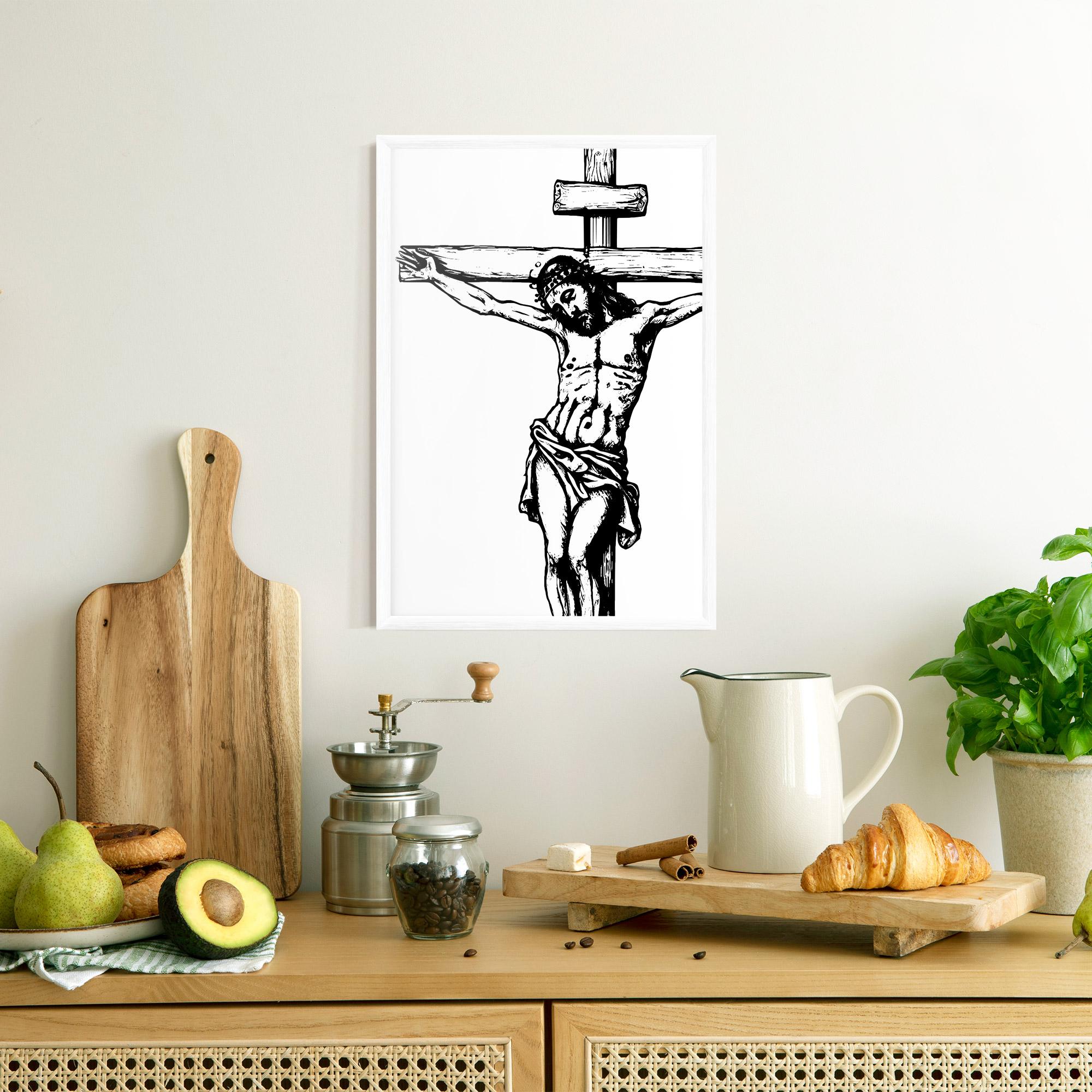 Gerahmte Poster Jesus Black Line mockup 8