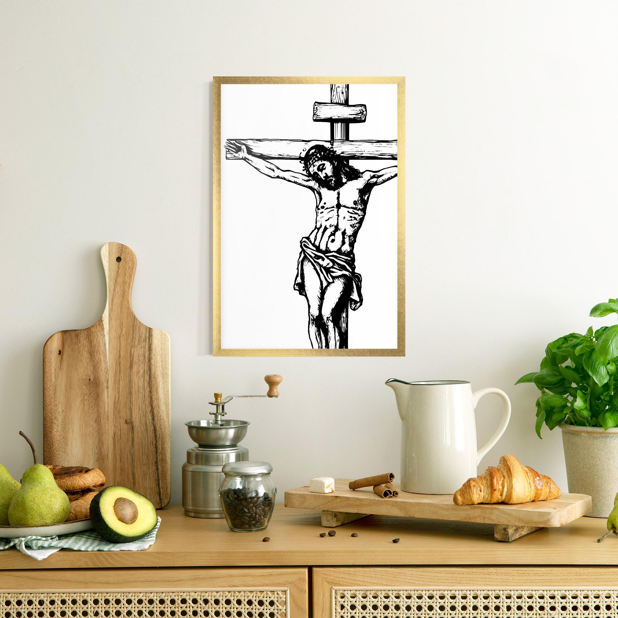 Gerahmte Poster Jesus Black Line mockup 8