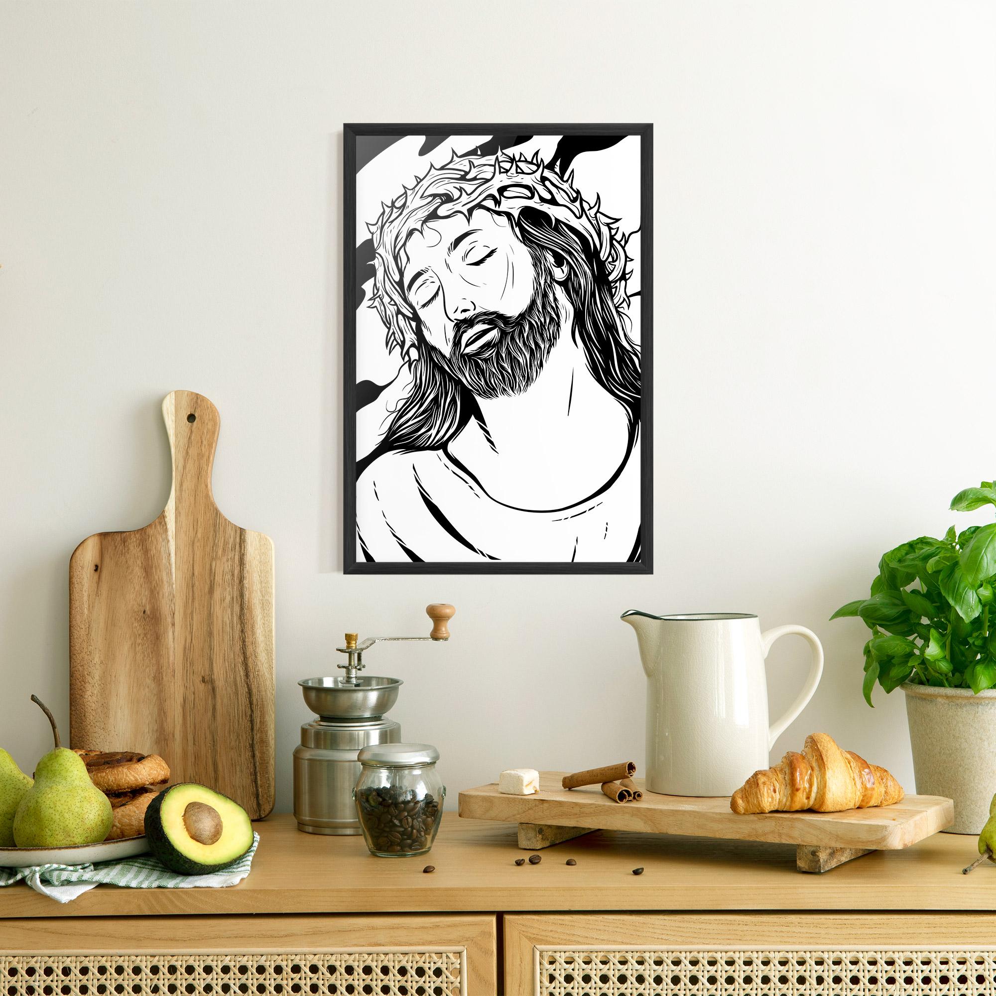 Gerahmte Poster Black White Jesus mockup 8