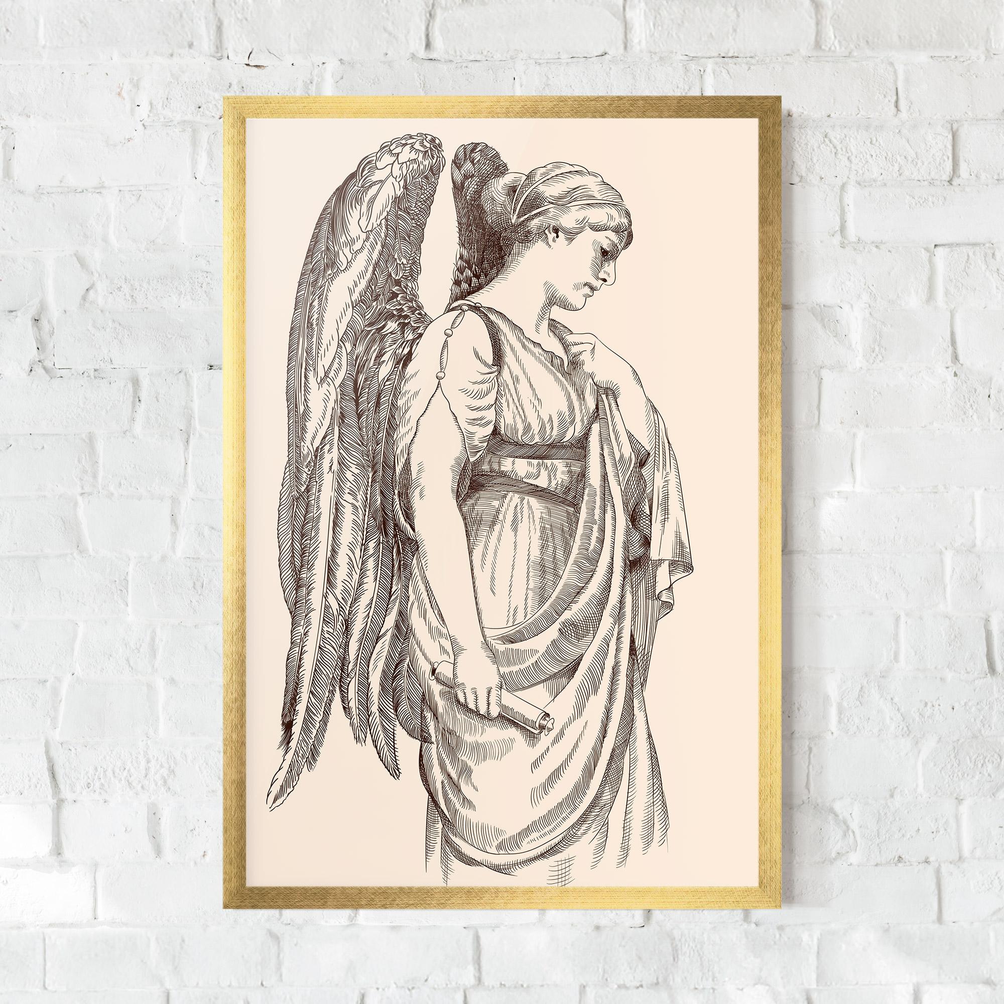 Gerahmte Poster Angel Brown Line mockup 0