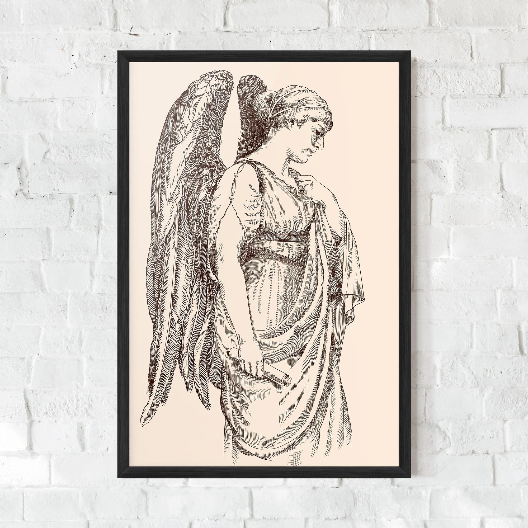 Gerahmte Poster Angel Brown Line mockup 0