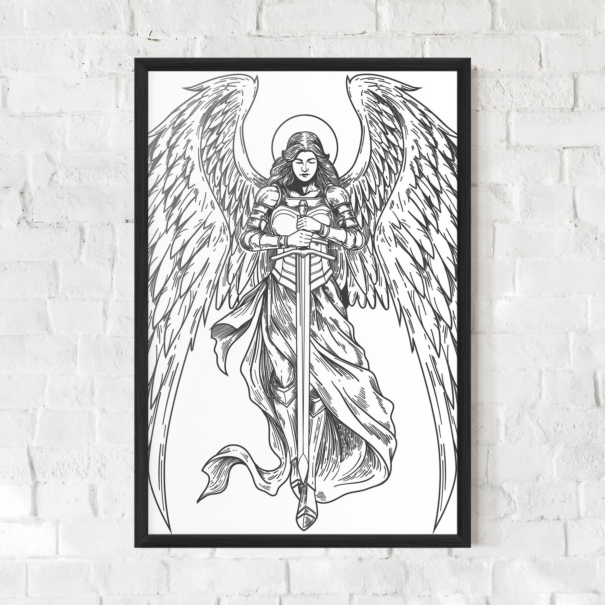 Gerahmte Poster Grey Line Angel mockup 0