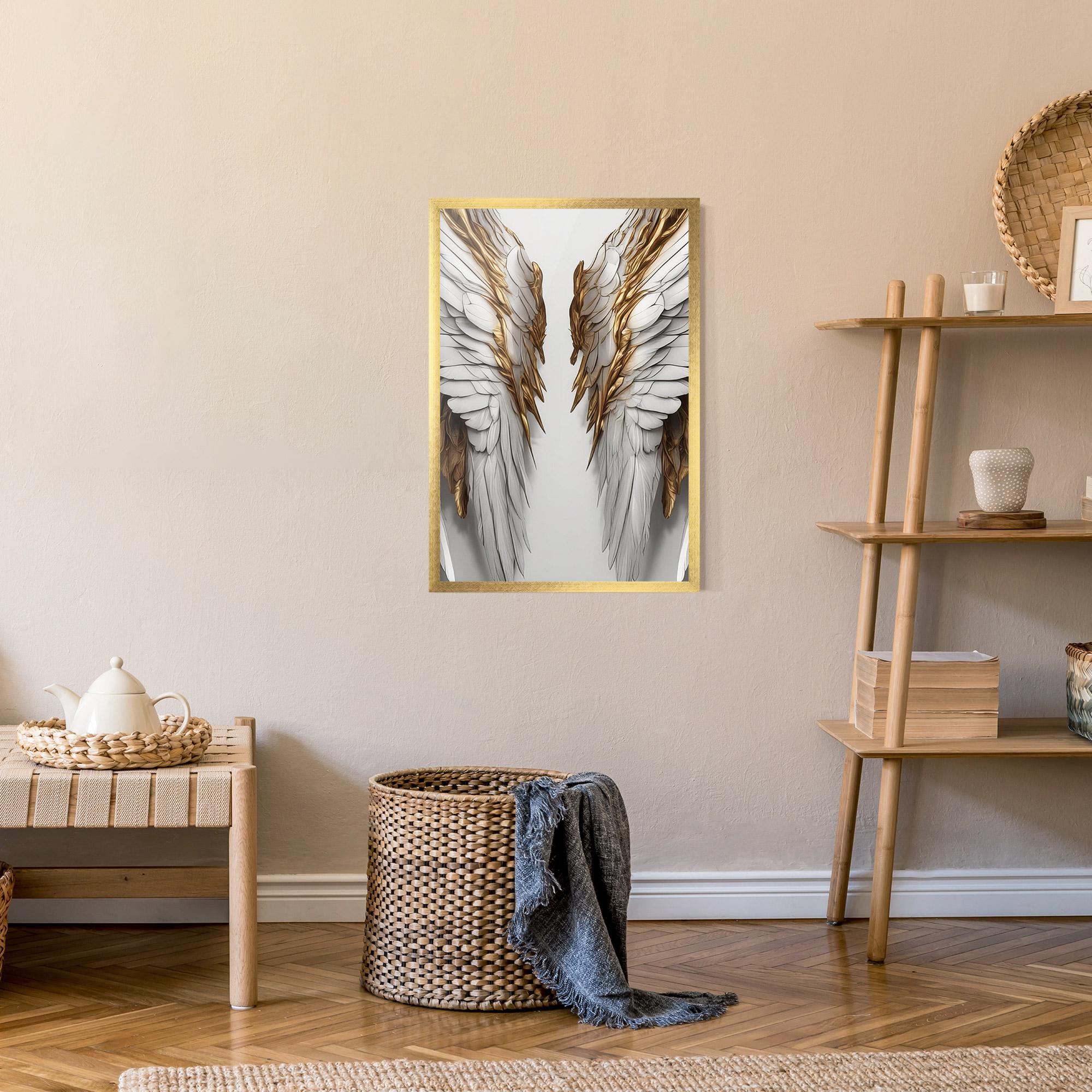 Gerahmte Poster Realistic Gold Angel Wings mockup 9