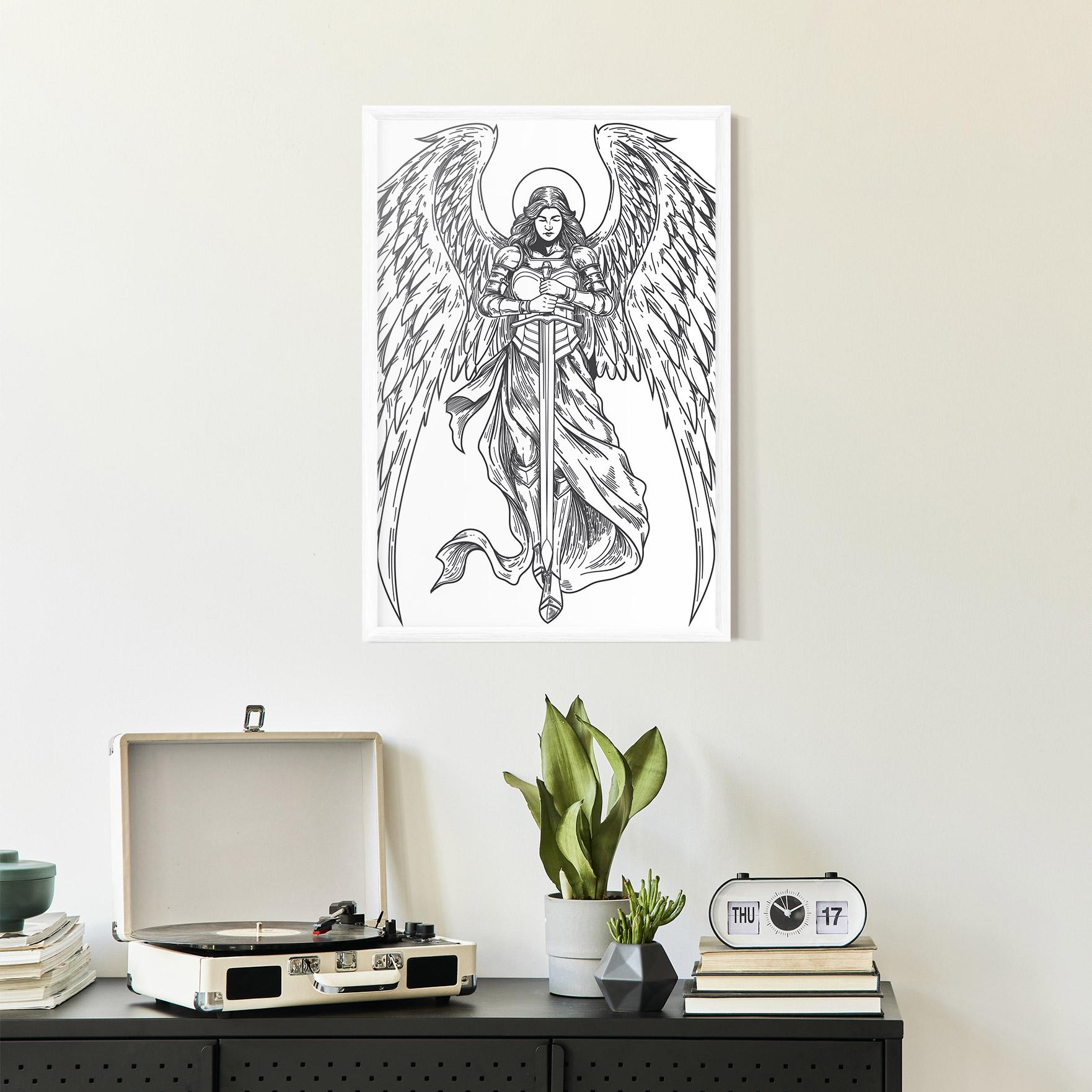 Gerahmte Poster Grey Line Angel mockup 2