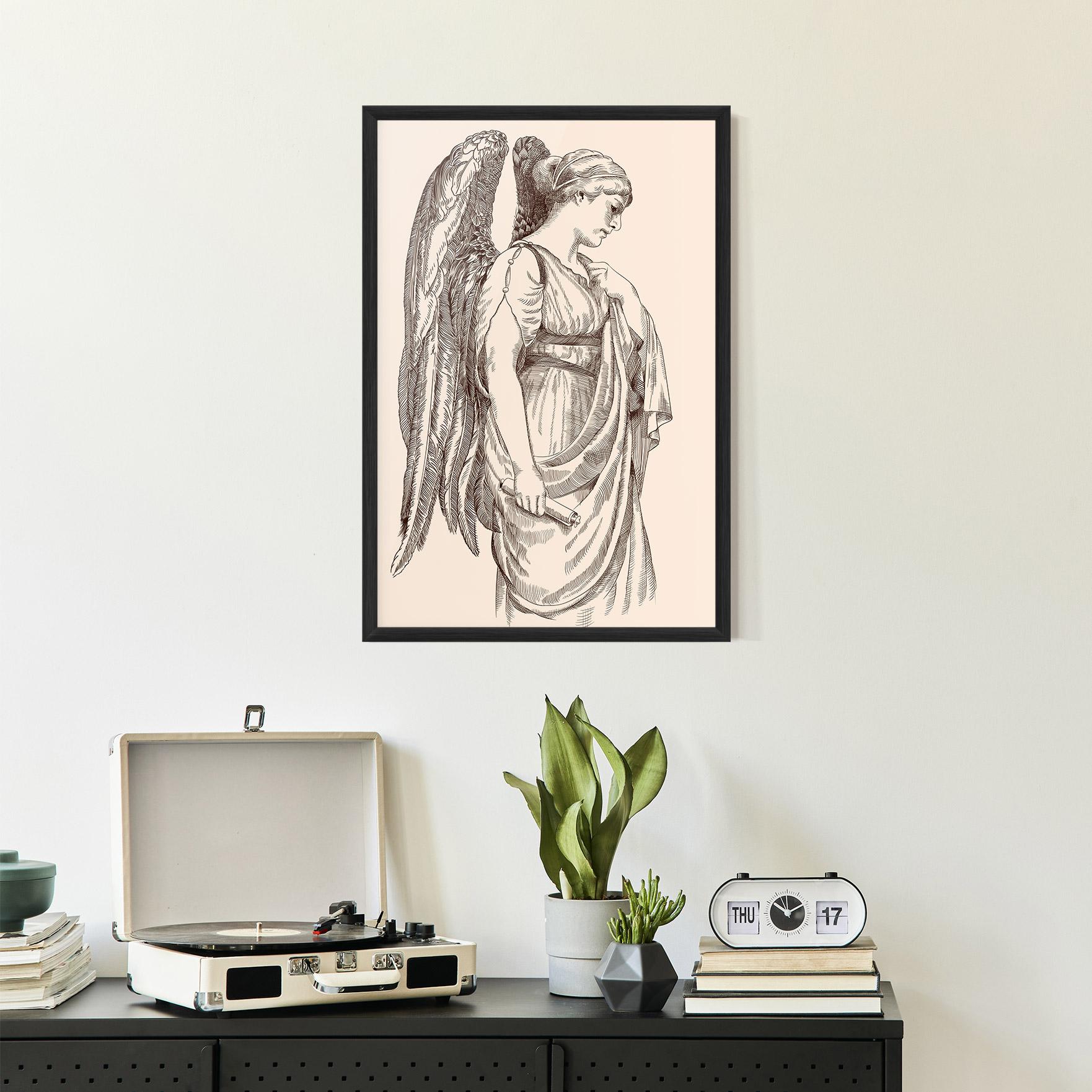 Gerahmte Poster Angel Brown Line mockup 2