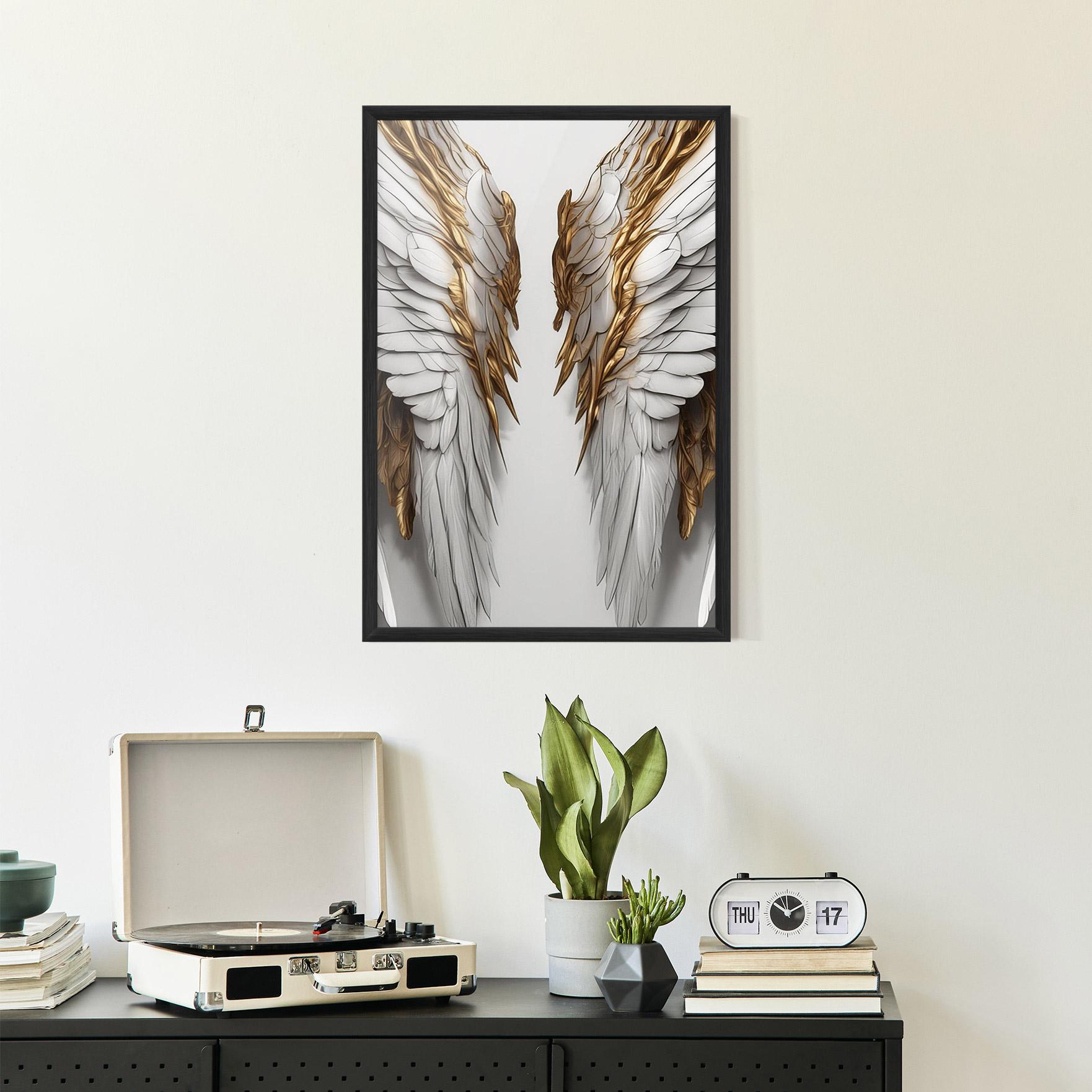 Gerahmte Poster Realistic Gold Angel Wings mockup 2