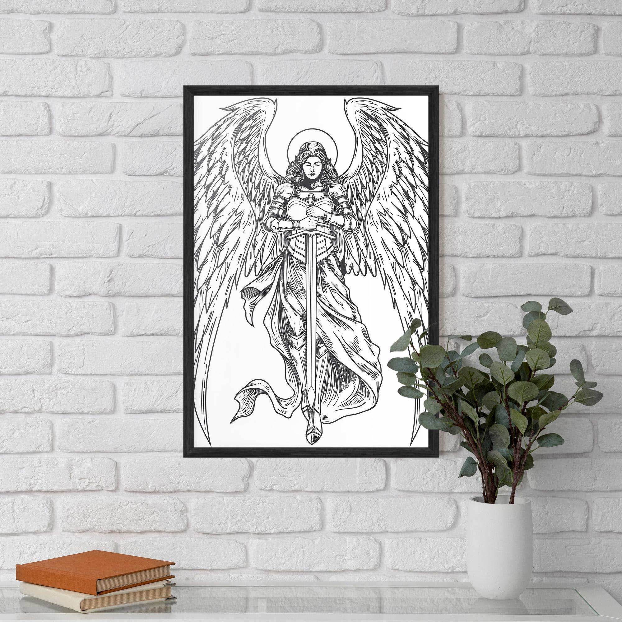 Gerahmte Poster Grey Line Angel mockup 5