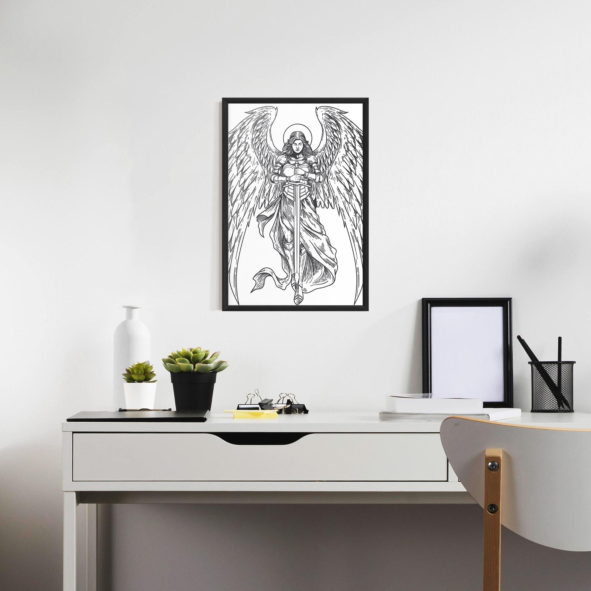 Gerahmte Poster Grey Line Angel mockup 7