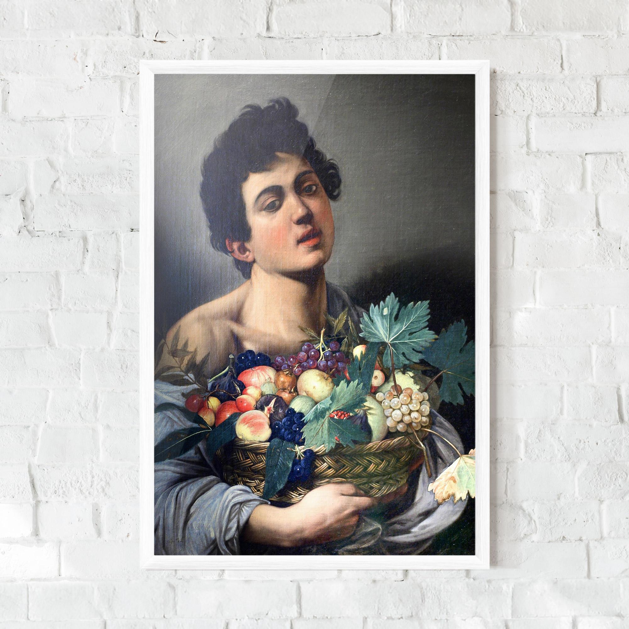 Gerahmte Poster Boy With A Basket Of Fruit mockup 0