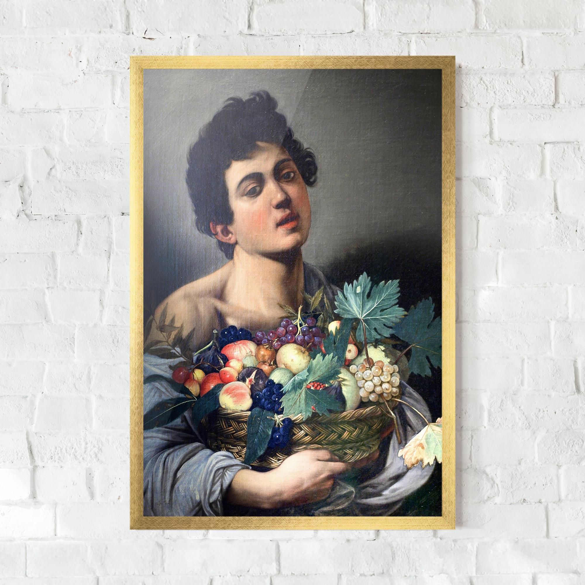 Gerahmte Poster Boy With A Basket Of Fruit mockup 0