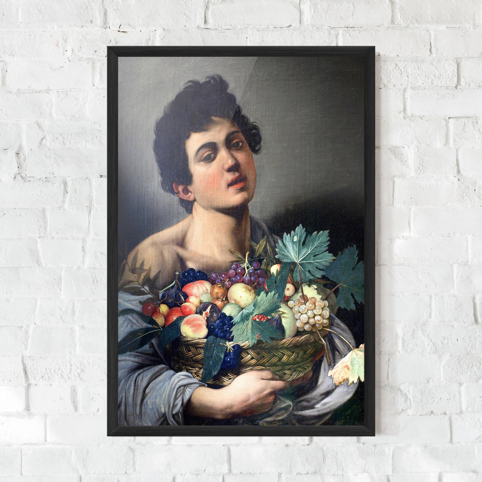 Gerahmte Poster Boy With A Basket Of Fruit mockup 0